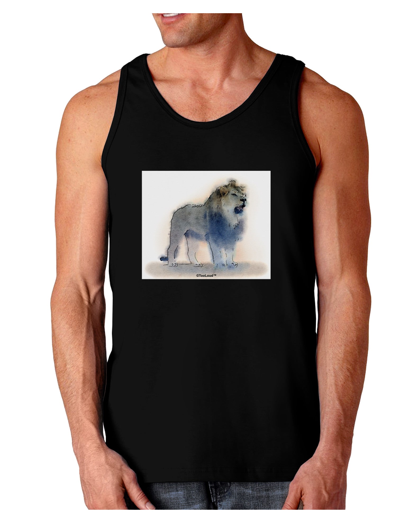 Lion Watercolor B Dark Loose Tank Top-Mens Loose Tank Top-TooLoud-Black-Small-Davson Sales