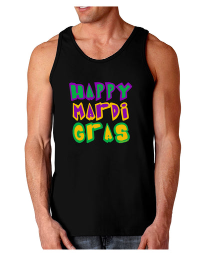 Happy Mardi Gras Text 2 Dark Loose Tank Top-Mens Loose Tank Top-TooLoud-Black-Small-Davson Sales