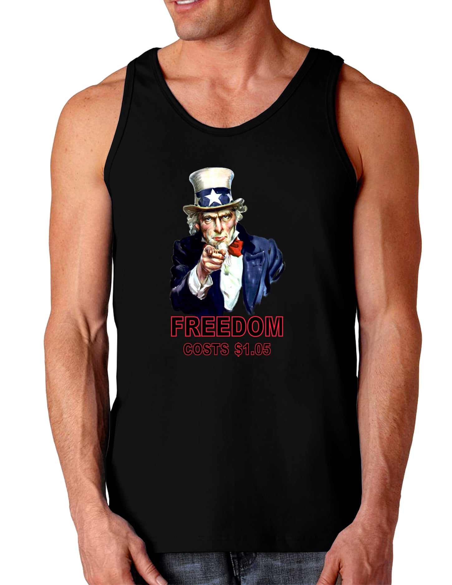 Uncle Sam Freedom Costs a Buck O Five Dark Loose Tank Top-Mens Loose Tank Top-TooLoud-Black-Small-Davson Sales