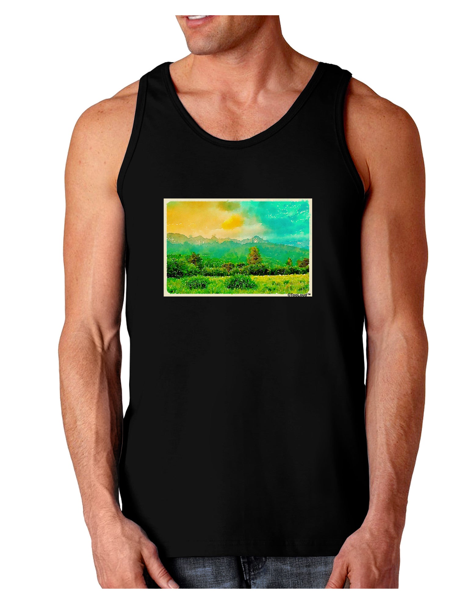 Mountain Sunset Watercolor Dark Loose Tank Top-Mens Loose Tank Top-TooLoud-Black-Small-Davson Sales