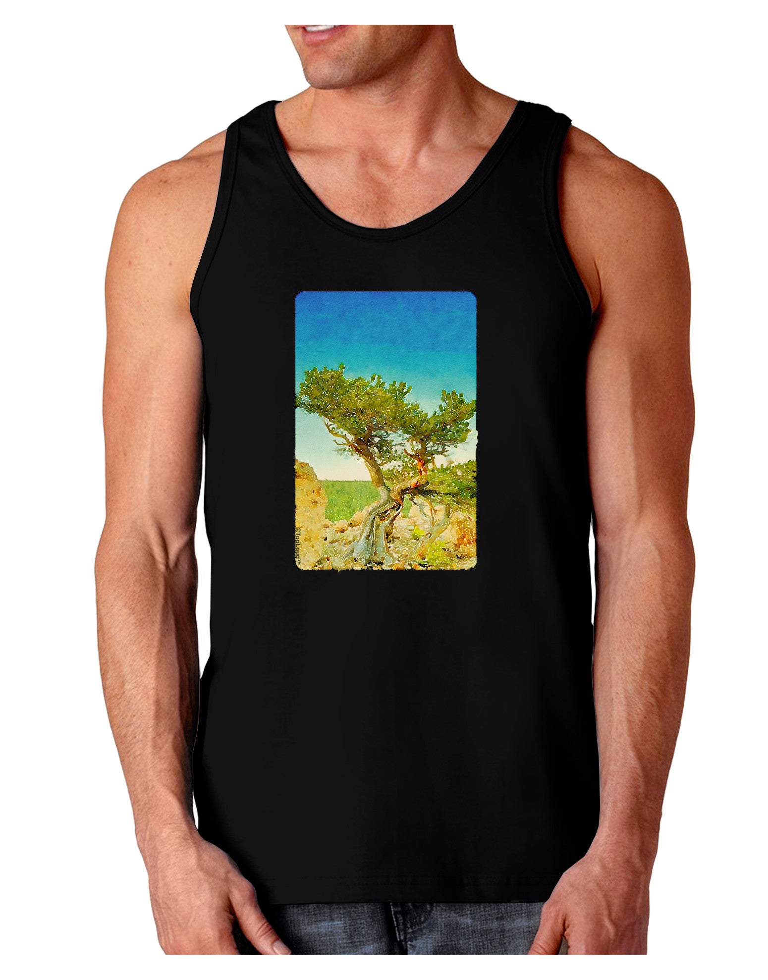 Colorado Tree Watercolor Dark Loose Tank Top-Mens Loose Tank Top-TooLoud-Black-Small-Davson Sales