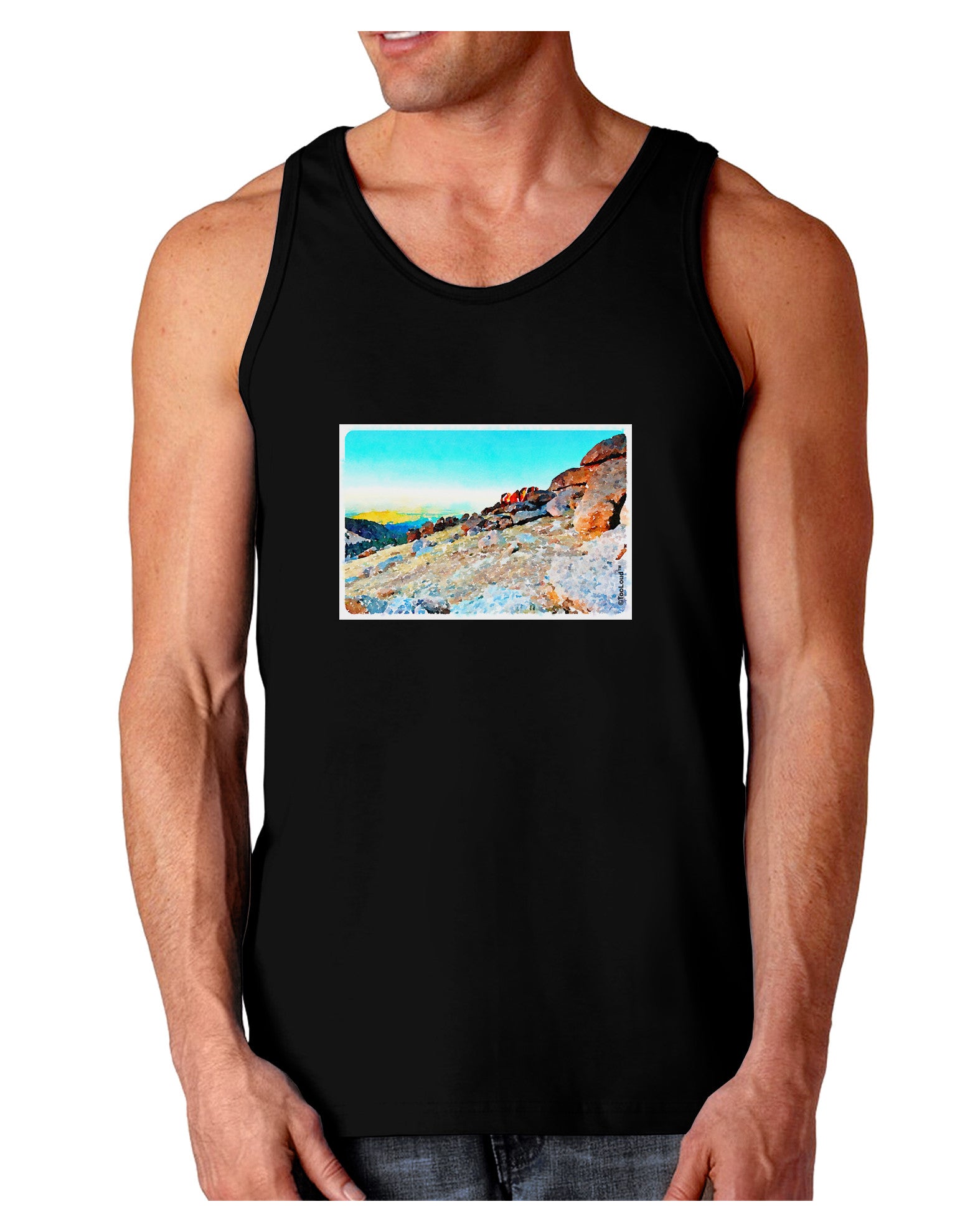 CO Rockies View Watercolor Dark Loose Tank Top-Mens Loose Tank Top-TooLoud-Black-Small-Davson Sales