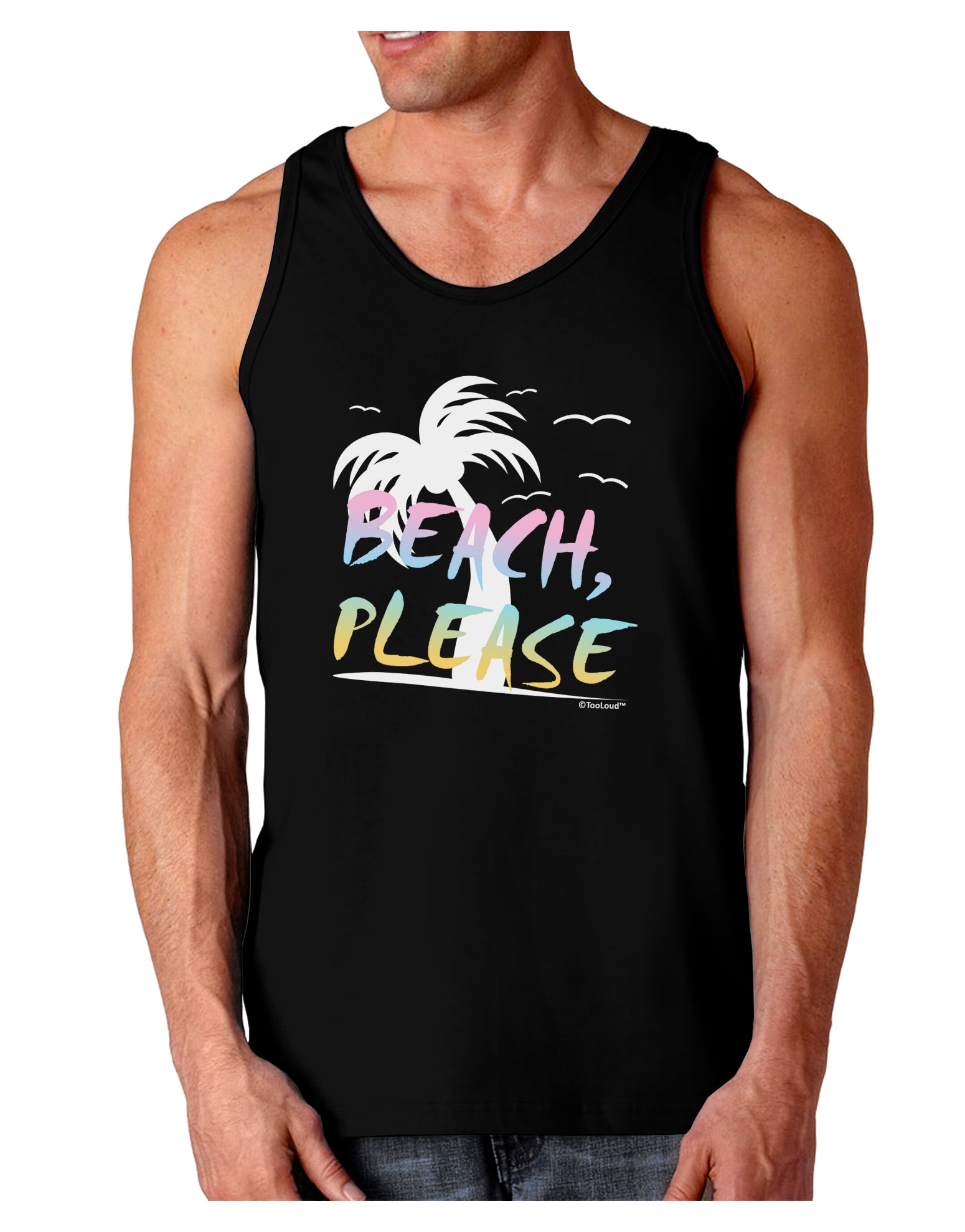 Beach Please - Summer Colors with Palm Trees Dark Loose Tank Top-Mens Loose Tank Top-TooLoud-Black-Small-Davson Sales