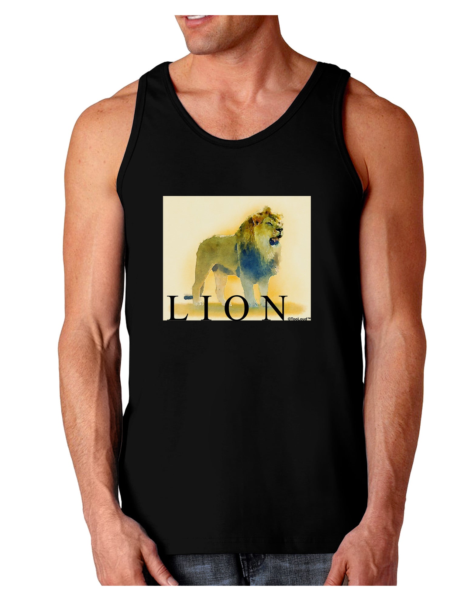 Lion Watercolor 1 Text Dark Loose Tank Top-Mens Loose Tank Top-TooLoud-Black-Small-Davson Sales