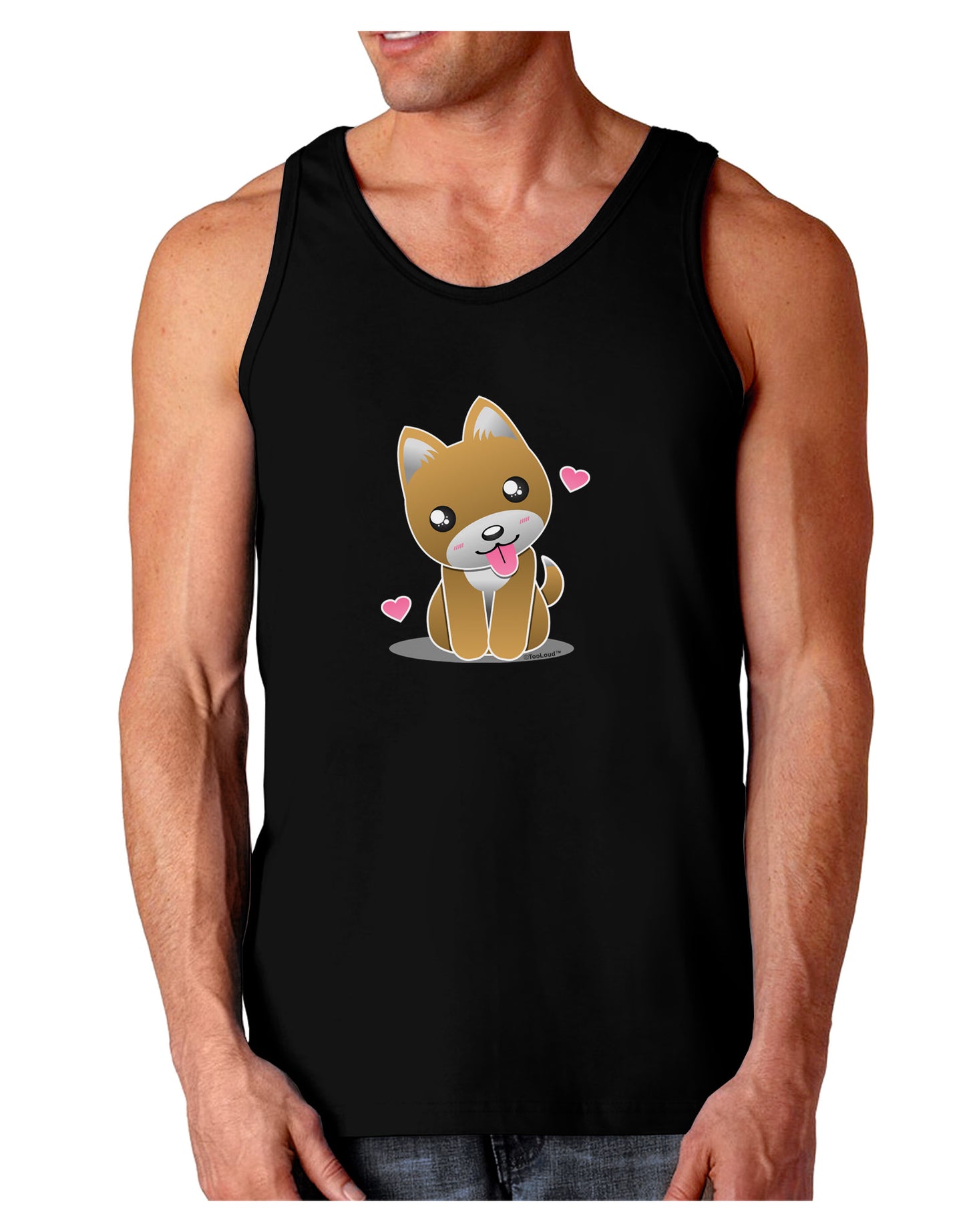 Kawaii Puppy Dark Loose Tank Top-Mens Loose Tank Top-TooLoud-Black-Small-Davson Sales