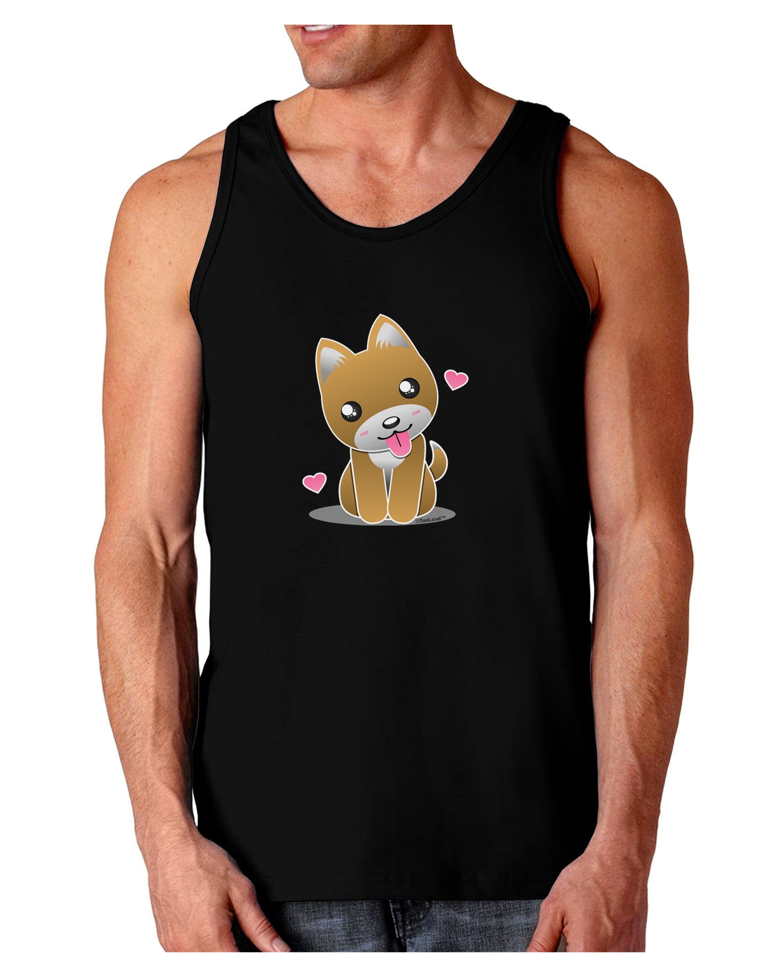 Kawaii Puppy Dark Loose Tank Top-Mens Loose Tank Top-TooLoud-Black-Small-Davson Sales