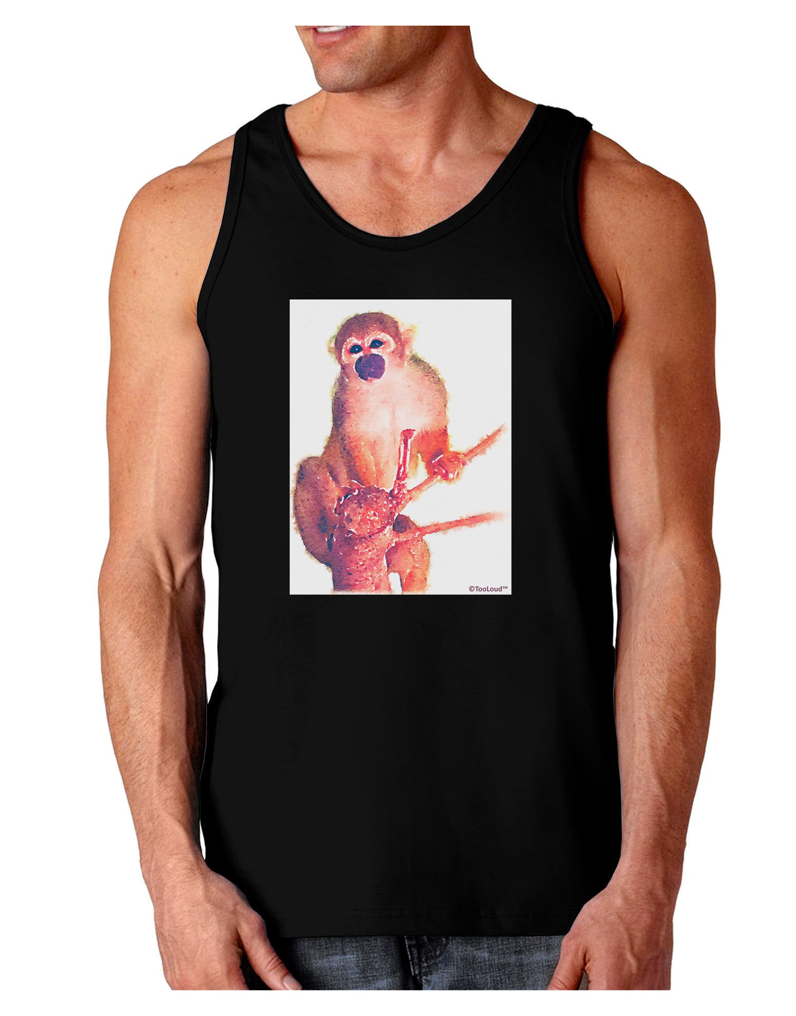 Monkey in Tree Watercolor Dark Loose Tank Top-Mens Loose Tank Top-TooLoud-Black-Small-Davson Sales