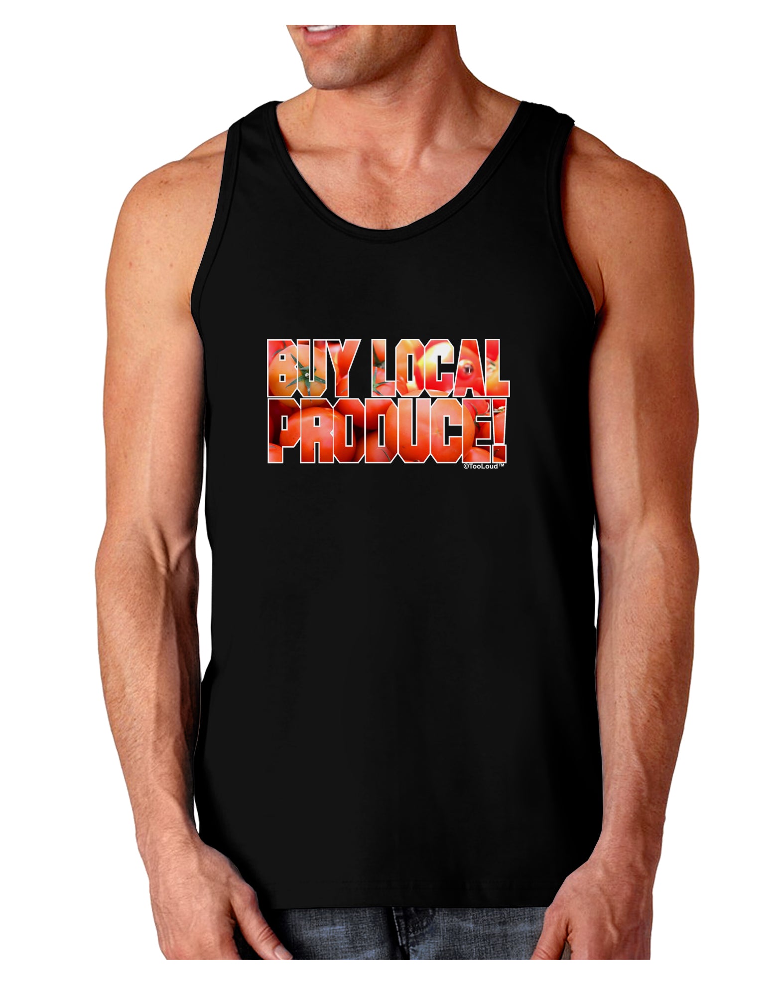 Buy Local Produce Tomatoes Text Dark Loose Tank Top-Mens Loose Tank Top-TooLoud-Black-Small-Davson Sales