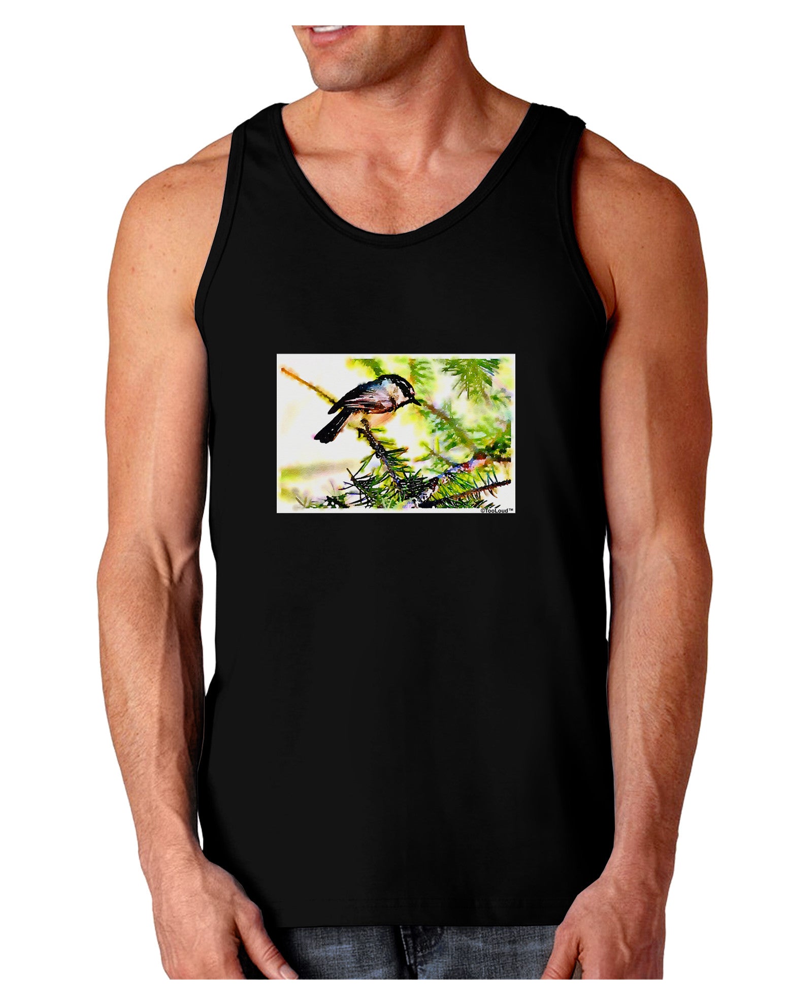 CO Chickadee Watercolor Dark Loose Tank Top-Mens Loose Tank Top-TooLoud-Black-Small-Davson Sales
