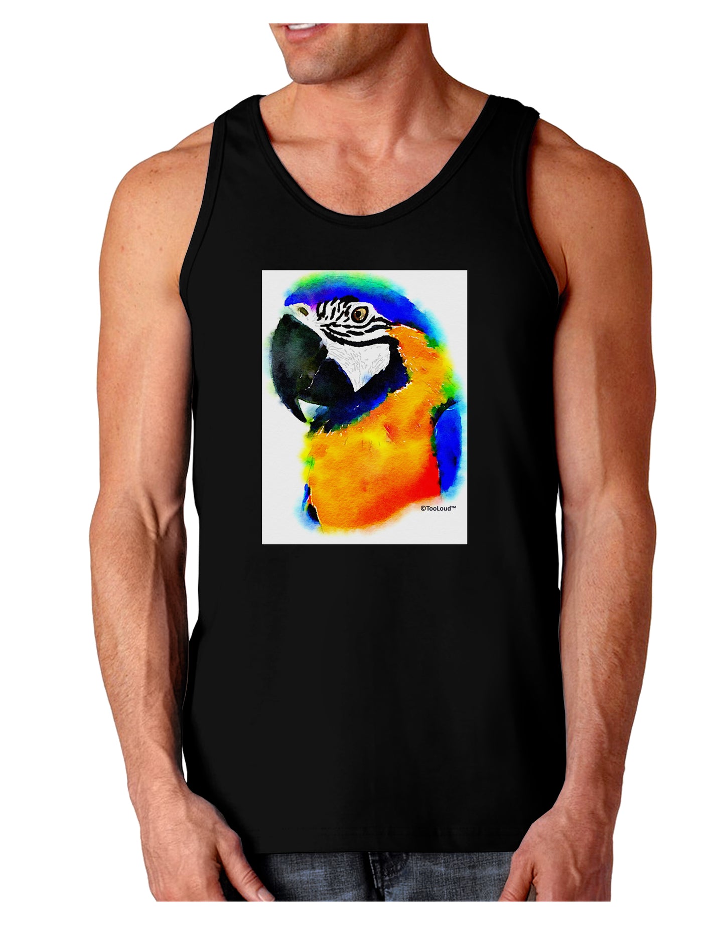 Brightly Colored Parrot Watercolor Dark Loose Tank Top-Mens Loose Tank Top-TooLoud-Black-Small-Davson Sales