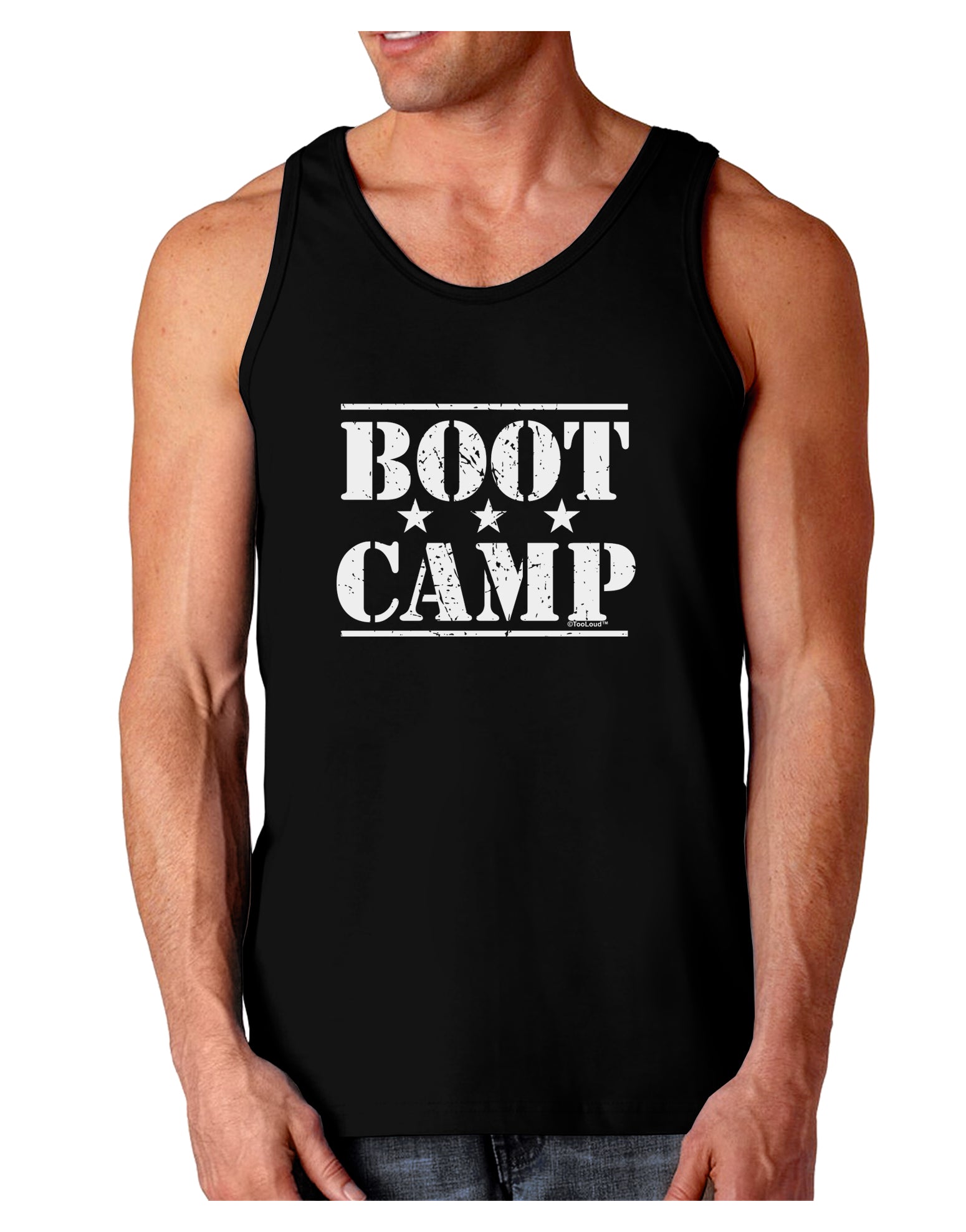 Bootcamp Large distressed Text Dark Loose Tank Top-Mens Loose Tank Top-TooLoud-Black-Small-Davson Sales