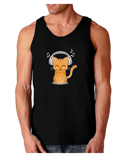 Cute Kitty With Headphones Dark Loose Tank Top-Mens Loose Tank Top-TooLoud-Black-Small-Davson Sales