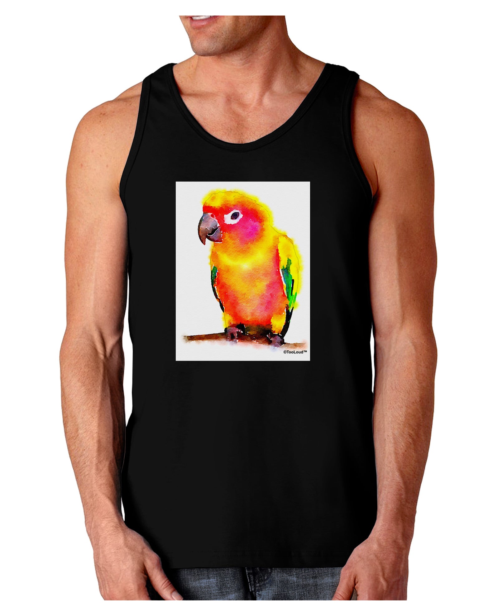 Sun Conure Parrot Watercolor Dark Loose Tank Top-Mens Loose Tank Top-TooLoud-Black-Small-Davson Sales
