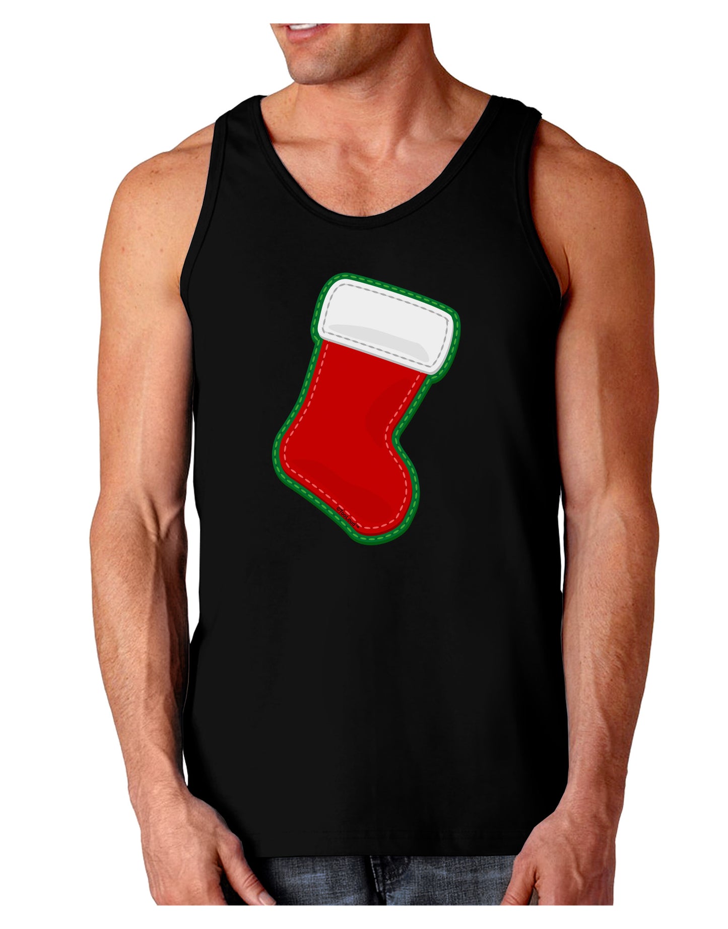 Cute Faux Applique Christmas Stocking Dark Loose Tank Top-Mens Loose Tank Top-TooLoud-Black-Small-Davson Sales