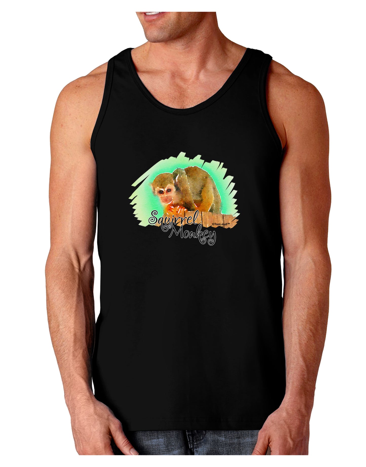 Squirrel Monkey Watercolor Text Dark Loose Tank Top-Mens Loose Tank Top-TooLoud-Black-Small-Davson Sales