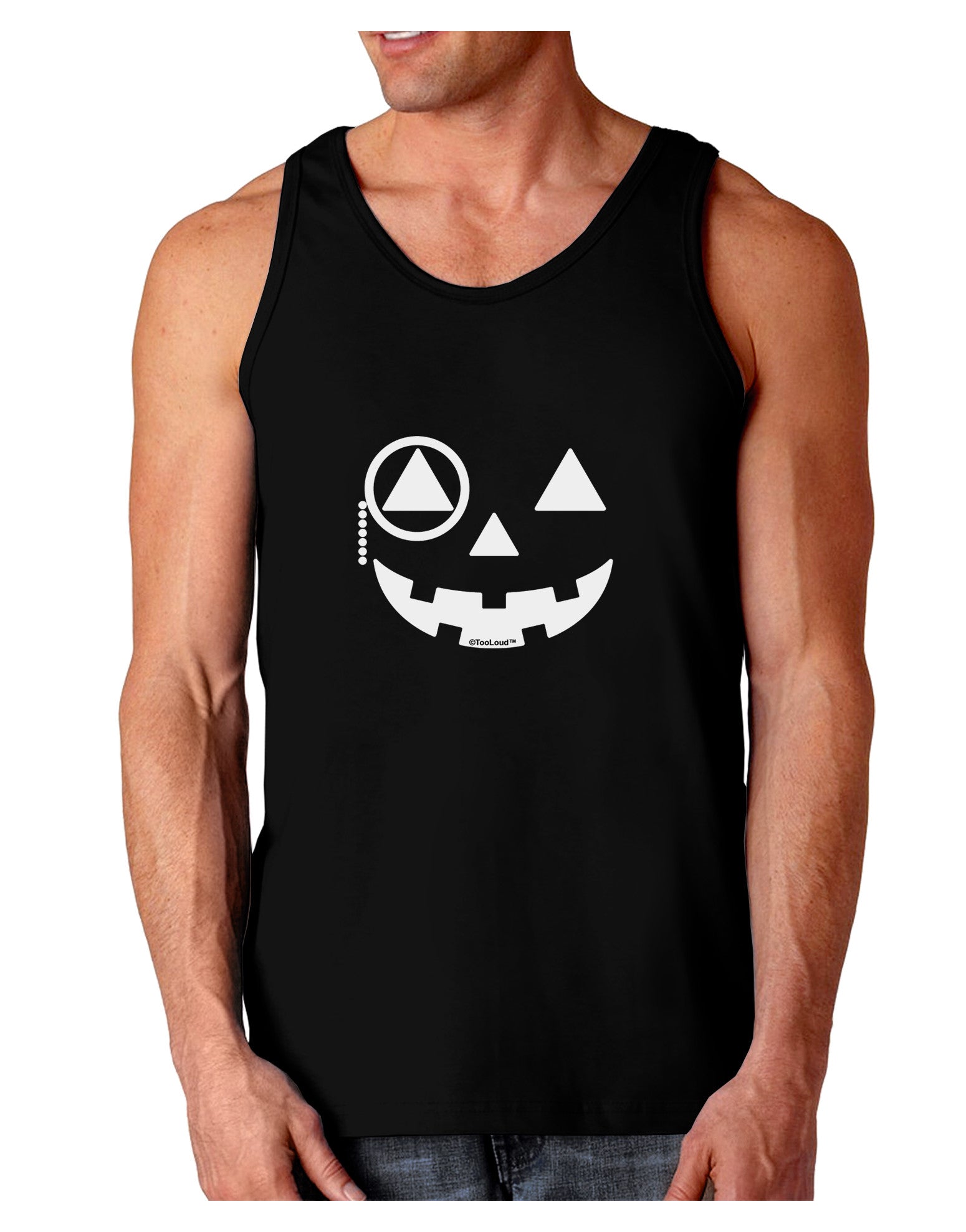 Monocle Jack-o-Lantern B-W Dark Loose Tank Top-Mens Loose Tank Top-TooLoud-Black-Small-Davson Sales