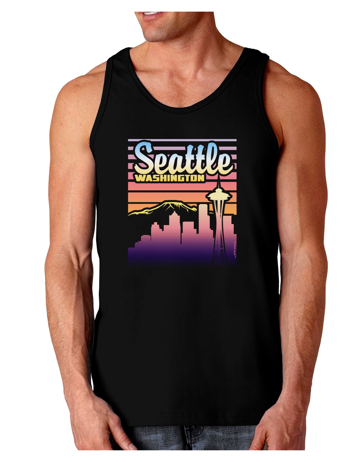 Seattle Washington Sunset Dark Loose Tank Top-Mens Loose Tank Top-TooLoud-Black-Small-Davson Sales