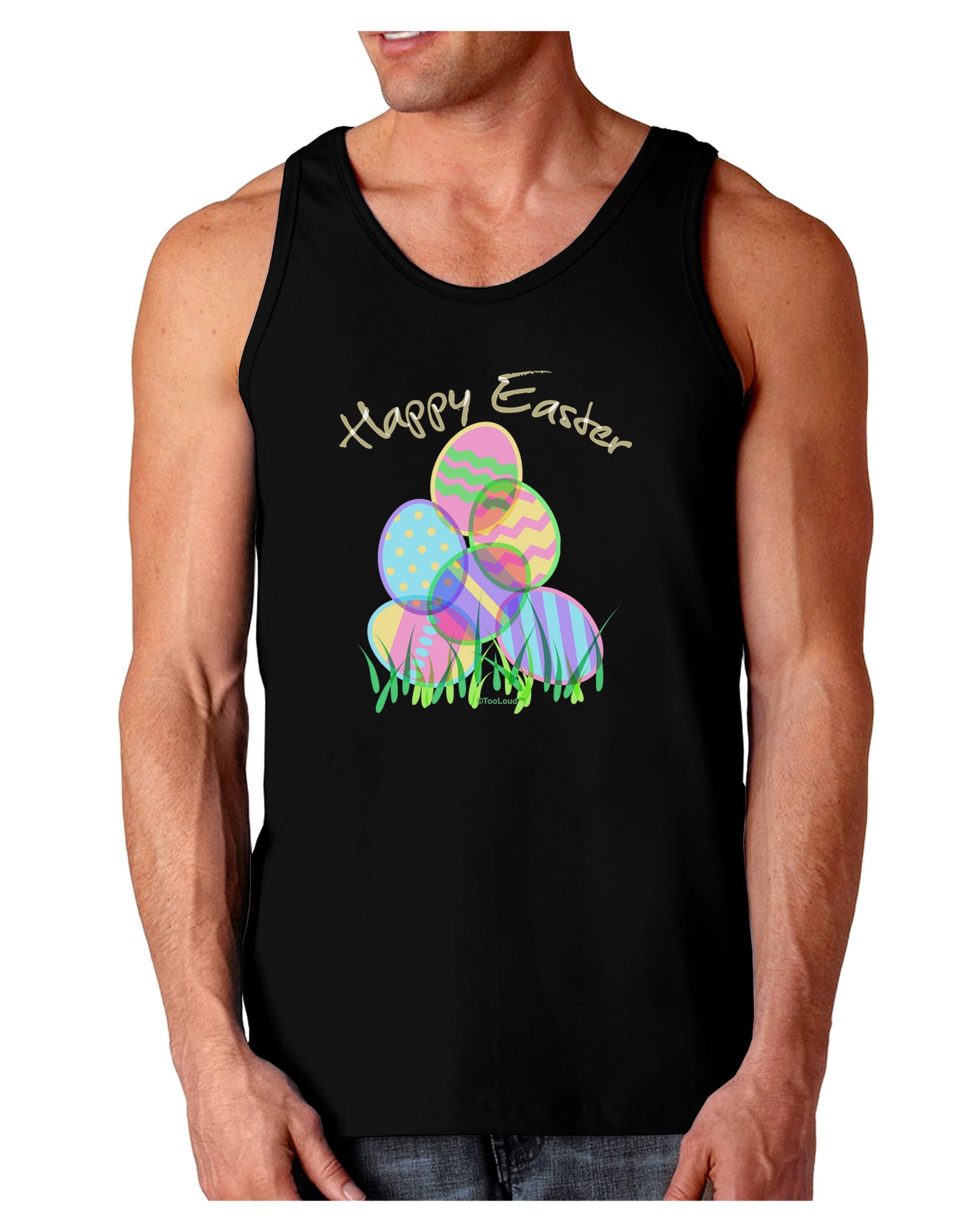 Happy Easter Gel Look Print Dark Loose Tank Top-Mens Loose Tank Top-TooLoud-Black-Small-Davson Sales