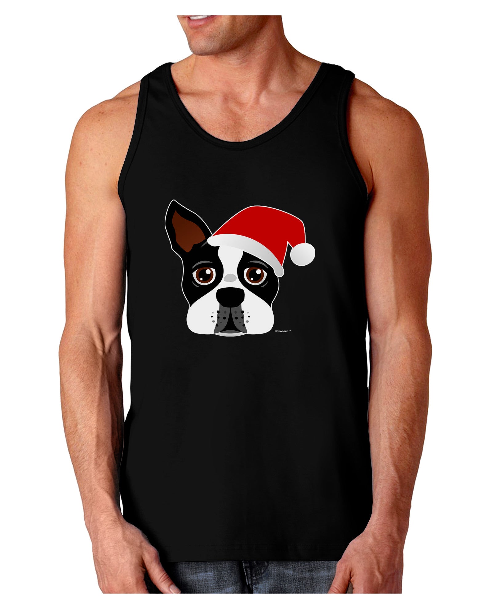 Cute Dog with Santa Hat - Christmas Dark Loose Tank Top-Mens Loose Tank Top-TooLoud-Black-Small-Davson Sales