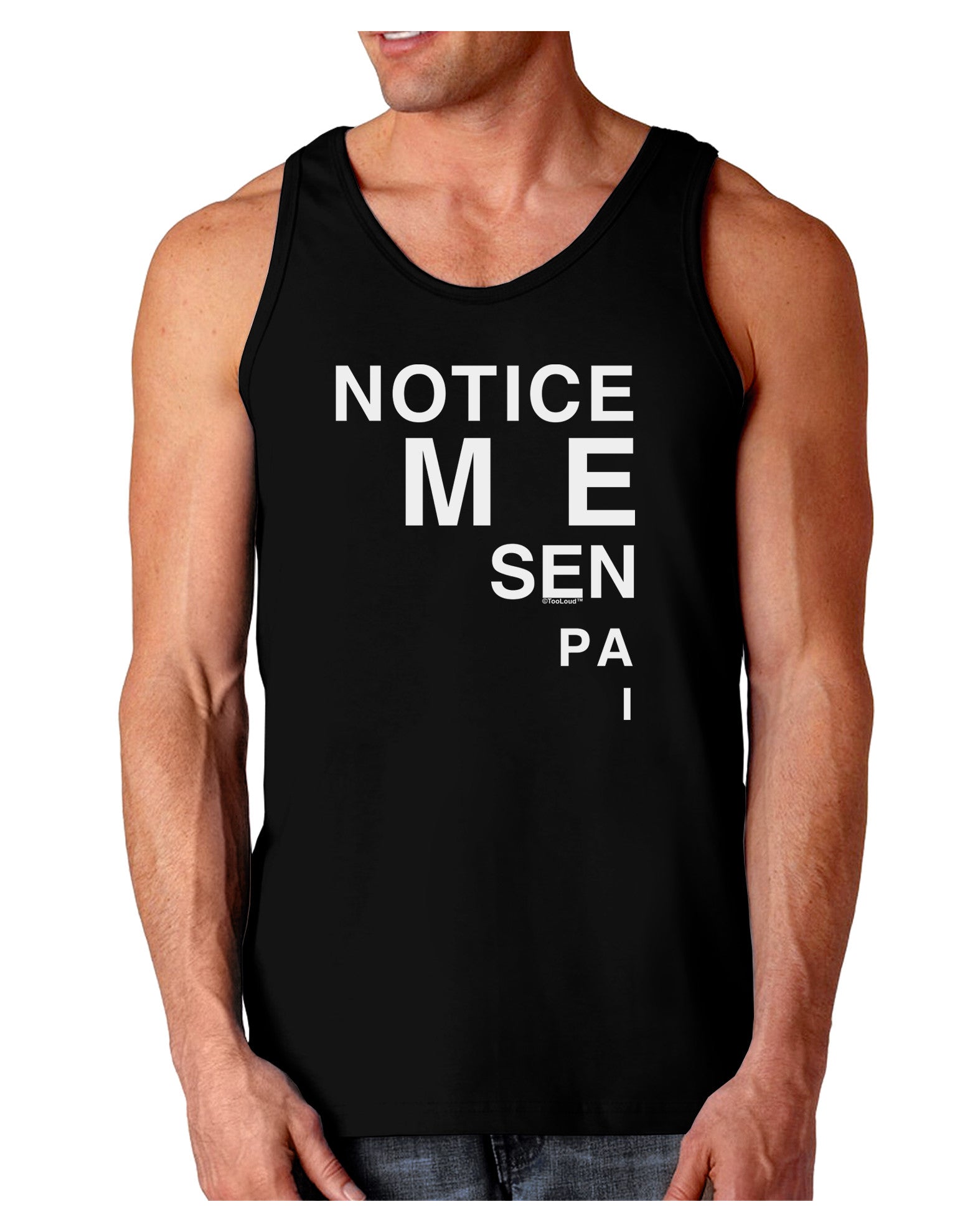 Notice Me Senpai Triangle Text Dark Loose Tank Top-Mens Loose Tank Top-TooLoud-Black-Small-Davson Sales