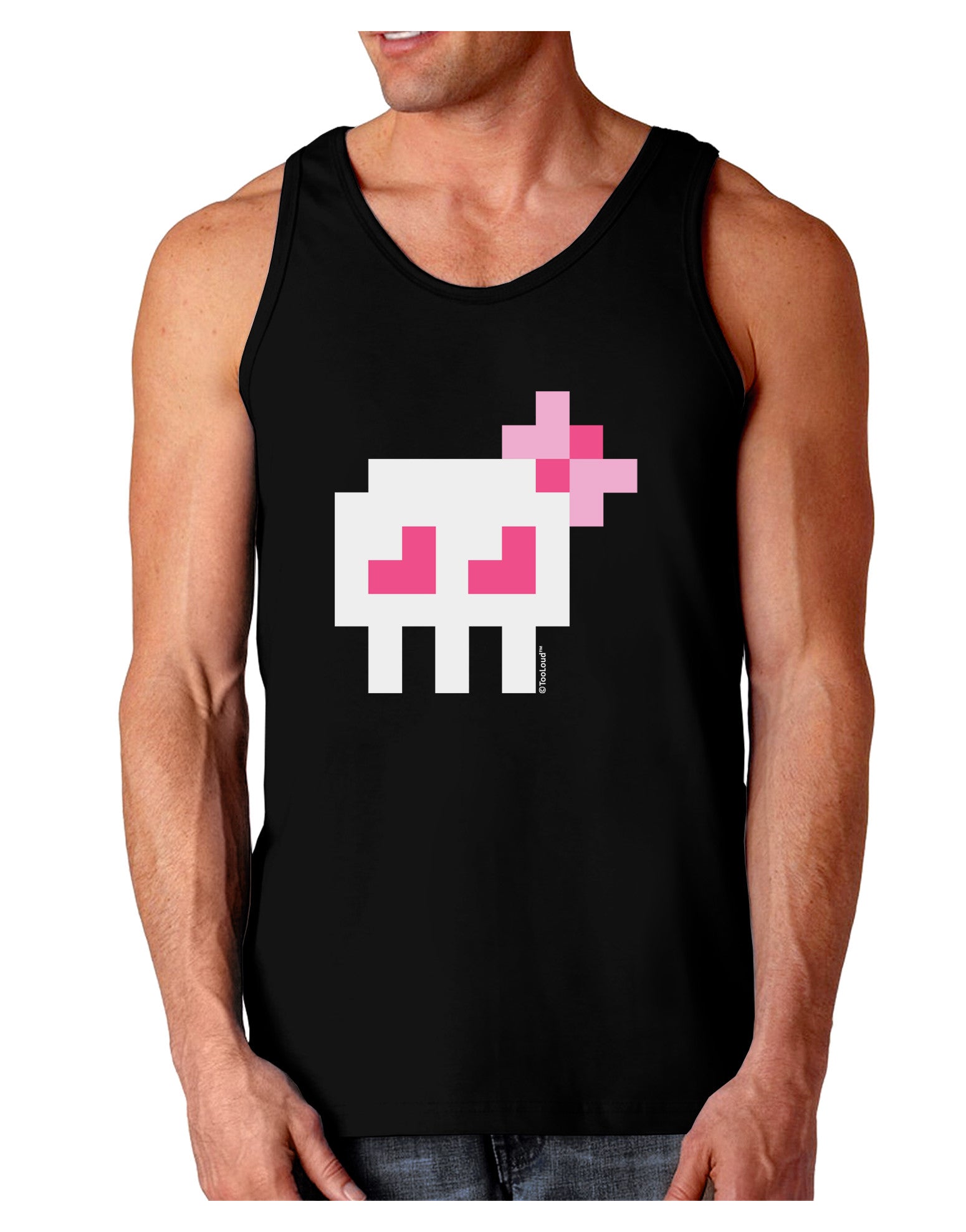 Retro 8-Bit Skull with Pink Bow Dark Loose Tank Top-Mens Loose Tank Top-TooLoud-Black-Small-Davson Sales