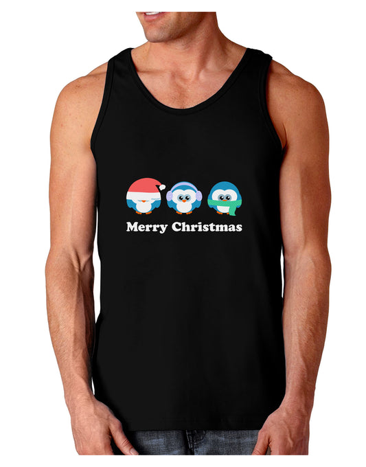 Merry Christmas Penguins See Hear Speak No Evil Dark Loose Tank Top-Mens Loose Tank Top-TooLoud-Black-Small-Davson Sales