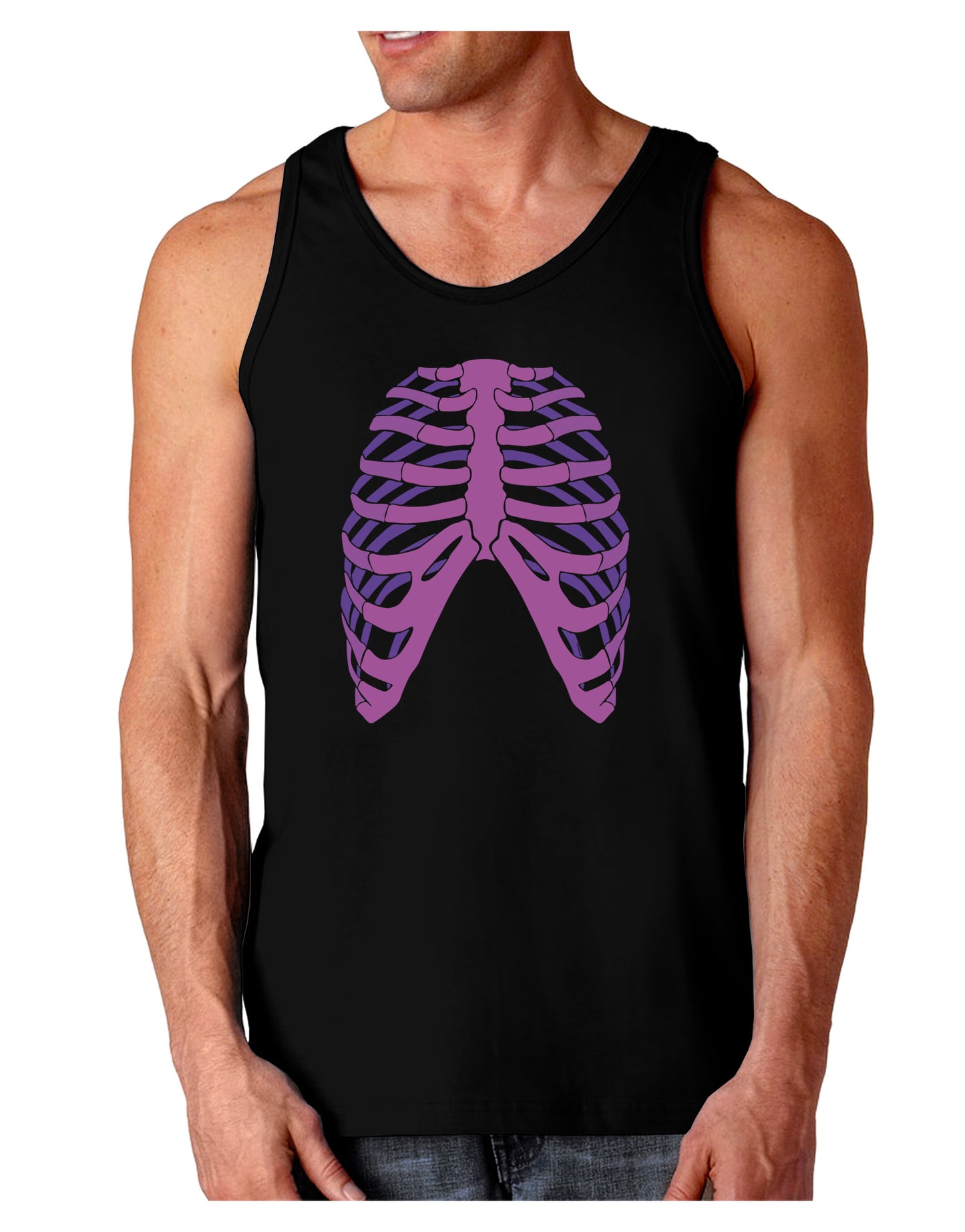 Human Purple Skeleton Bones Ribcage Dark Loose Tank Top-Mens Loose Tank Top-TooLoud-Black-Small-Davson Sales