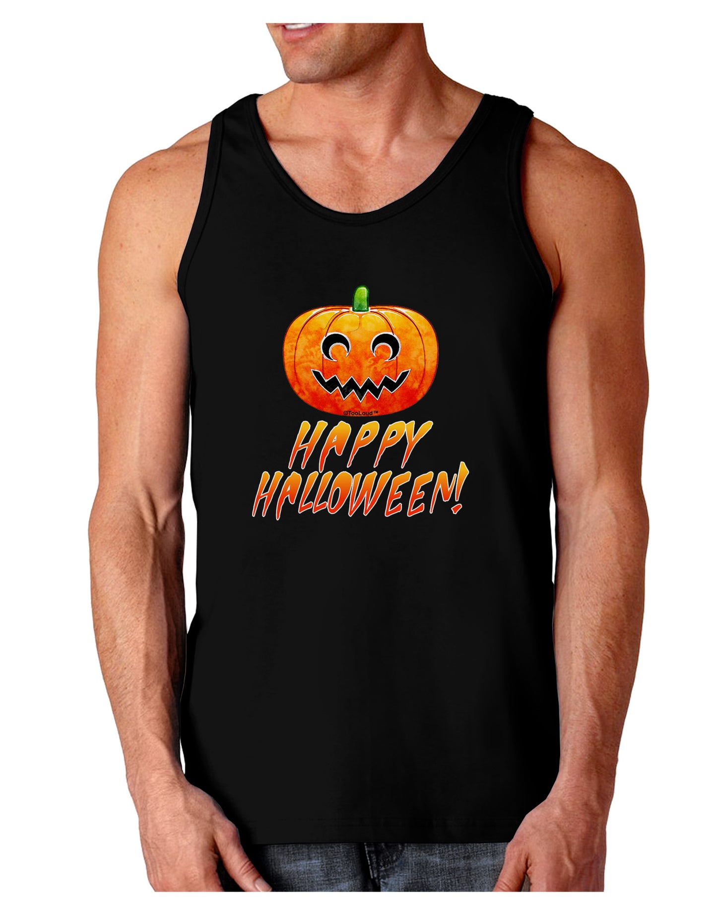 Jack-O-Lantern Watercolor Halloween Dark Loose Tank Top-Mens Loose Tank Top-TooLoud-Black-Small-Davson Sales