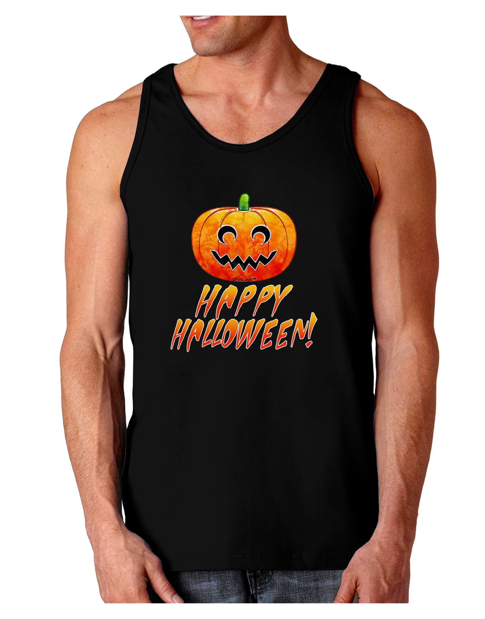 Jack-O-Lantern Watercolor Halloween Dark Loose Tank Top-Mens Loose Tank Top-TooLoud-Black-Small-Davson Sales