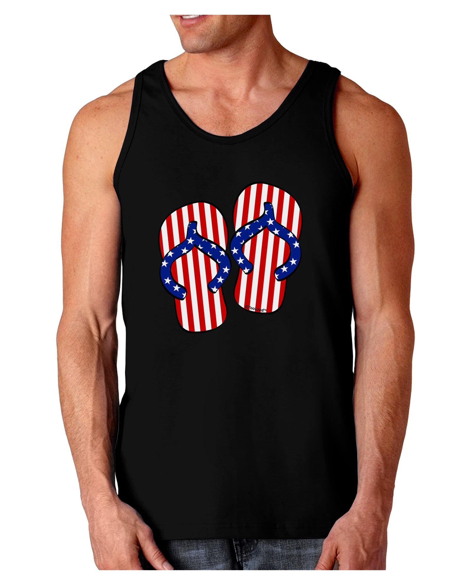 Stars and Stripes Flip Flops Dark Loose Tank Top-Mens Loose Tank Top-TooLoud-Black-Small-Davson Sales
