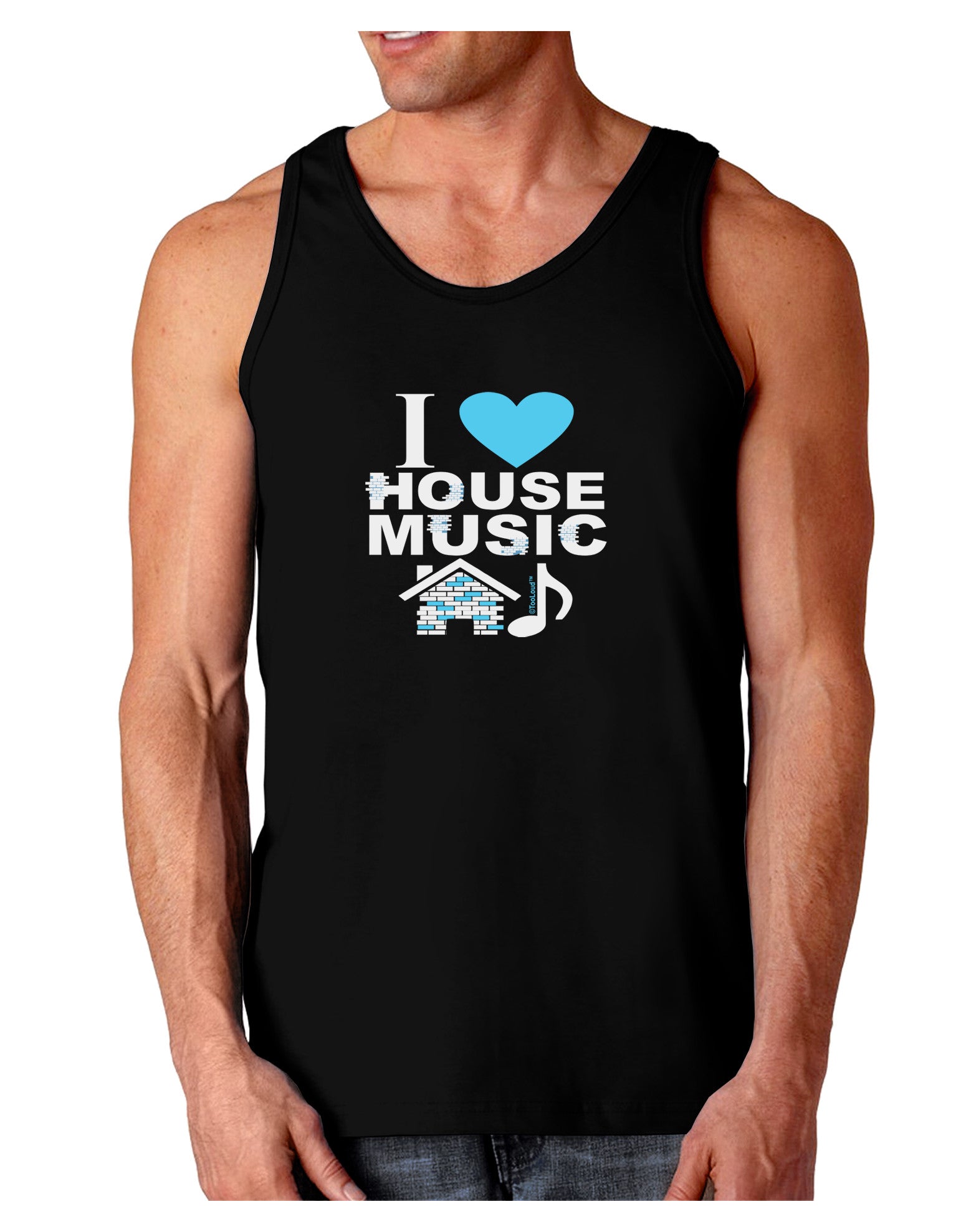 I Love House Blue Dark Loose Tank Top-Mens Loose Tank Top-TooLoud-Black-Small-Davson Sales