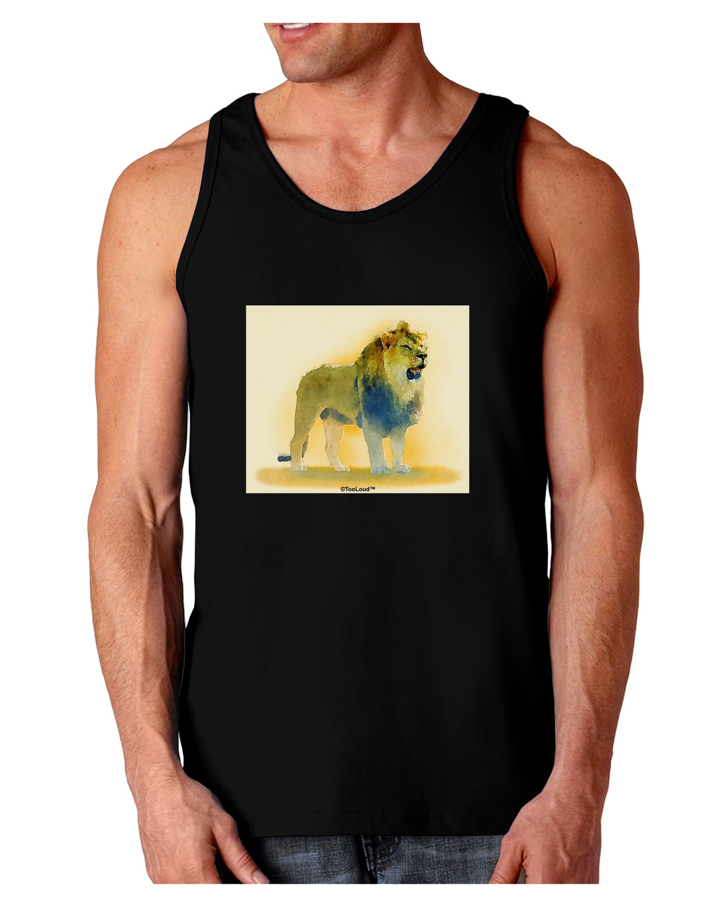 Lion Watercolor 1 Dark Loose Tank Top-Mens Loose Tank Top-TooLoud-Black-Small-Davson Sales