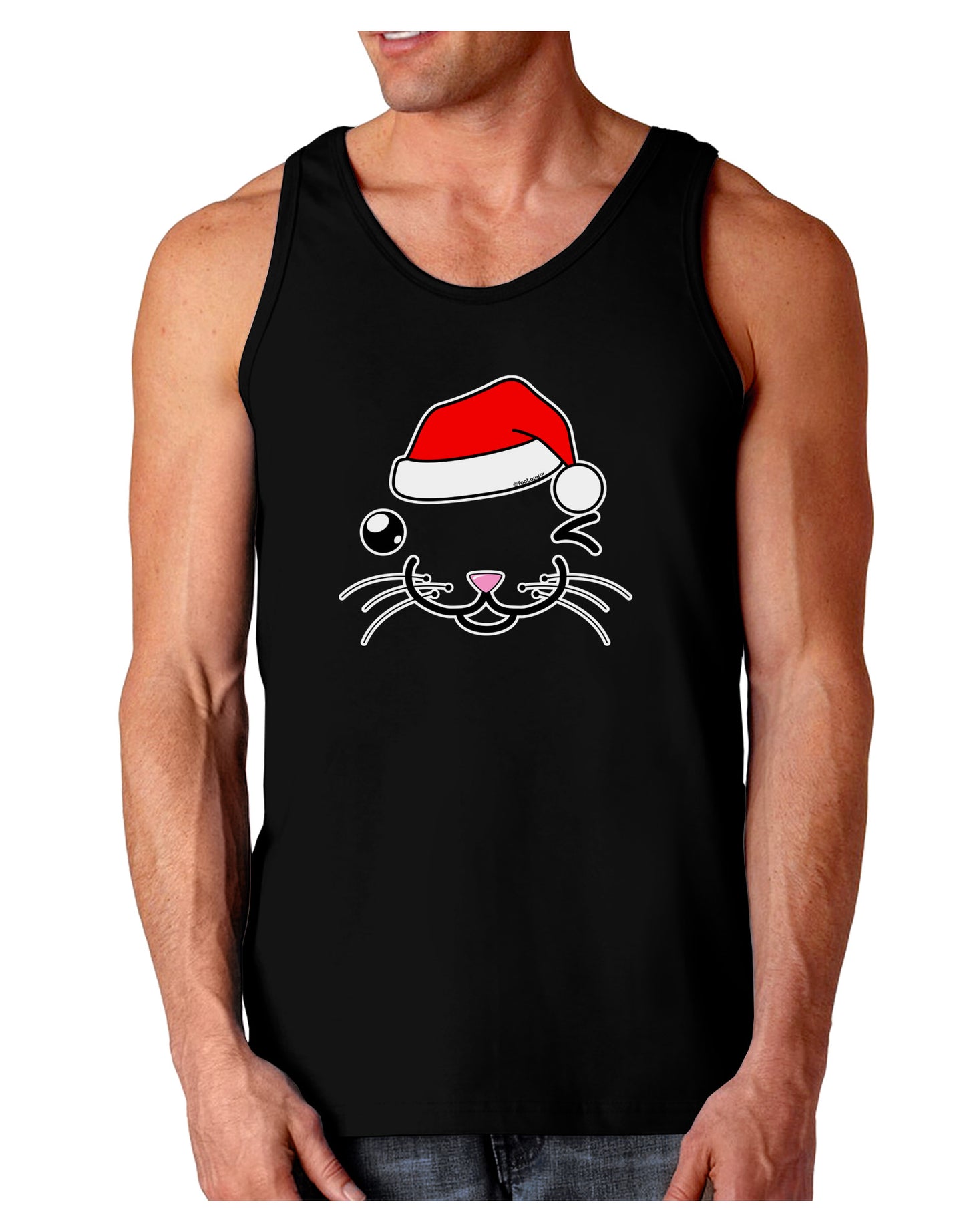 Kyu-T Face Kattio Santa Hat Boy Cat Dark Loose Tank Top-Mens Loose Tank Top-TooLoud-Black-Small-Davson Sales