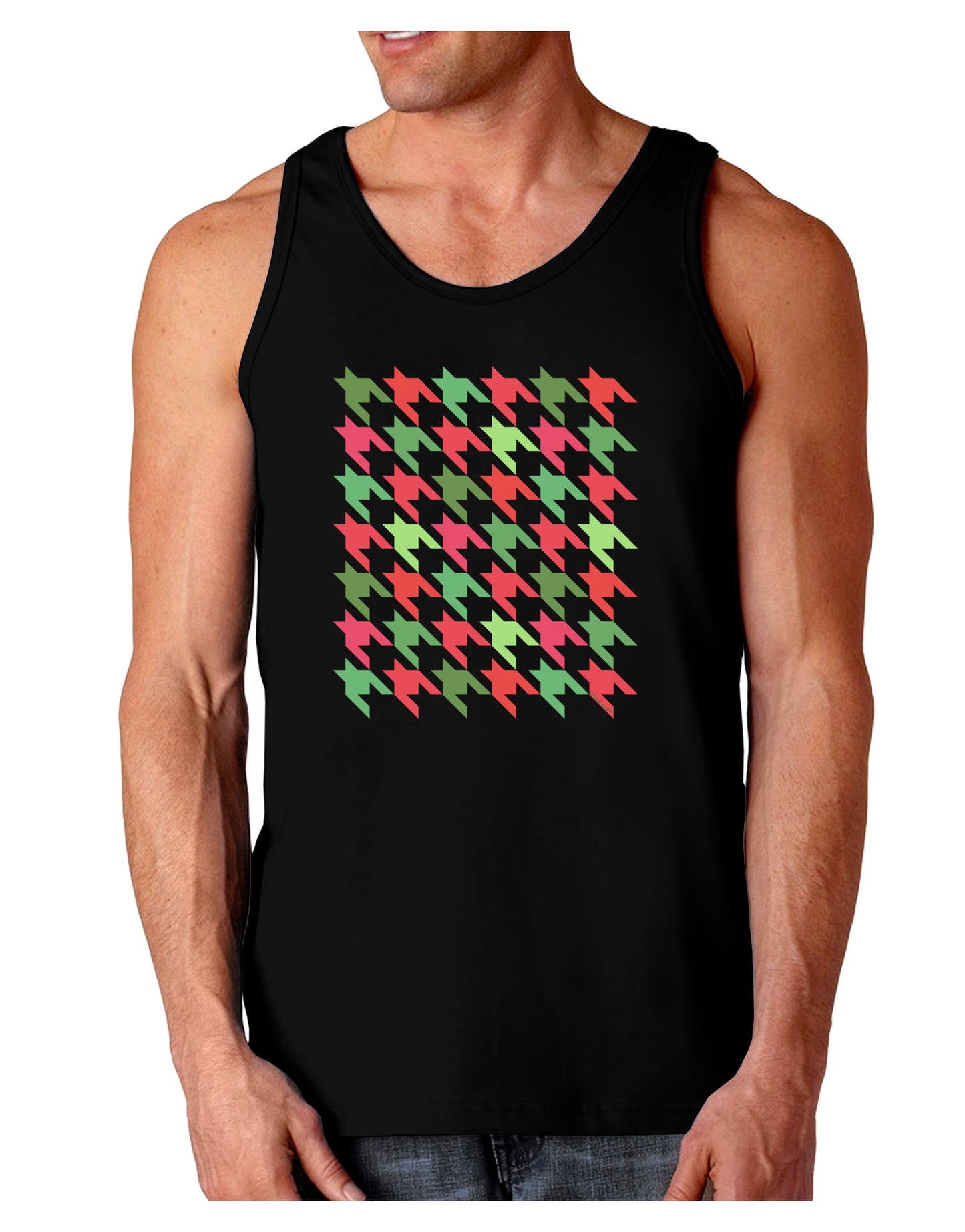Christmas Red and Green Houndstooth Dark Loose Tank Top-Mens Loose Tank Top-TooLoud-Black-Small-Davson Sales