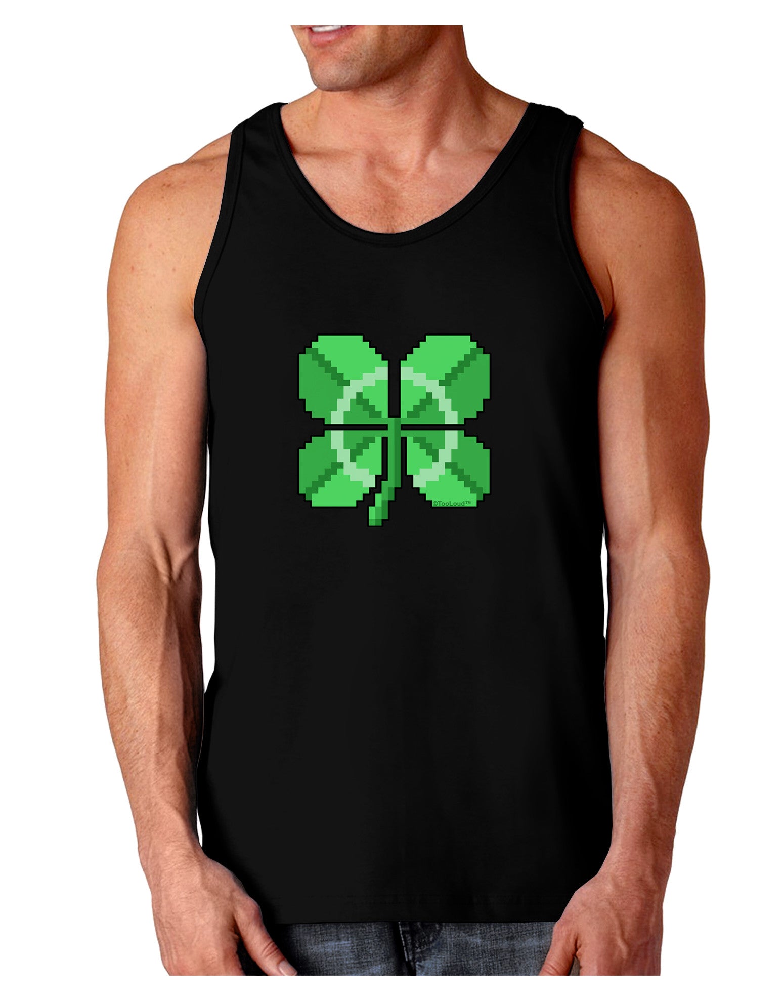 Pixel Four Leaf Clover Dark Loose Tank Top-Mens Loose Tank Top-TooLoud-Black-Small-Davson Sales