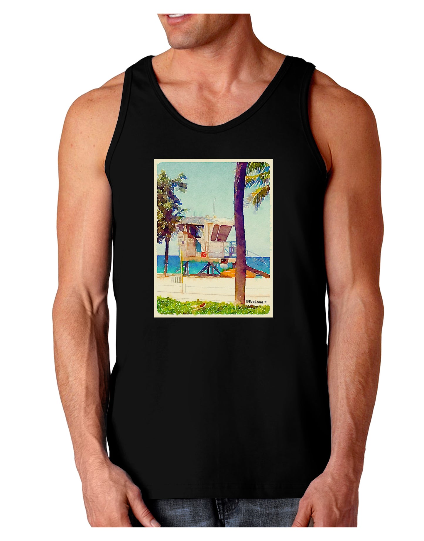 Lifeguard Station Watercolor Dark Loose Tank Top-Mens Loose Tank Top-TooLoud-Black-Small-Davson Sales