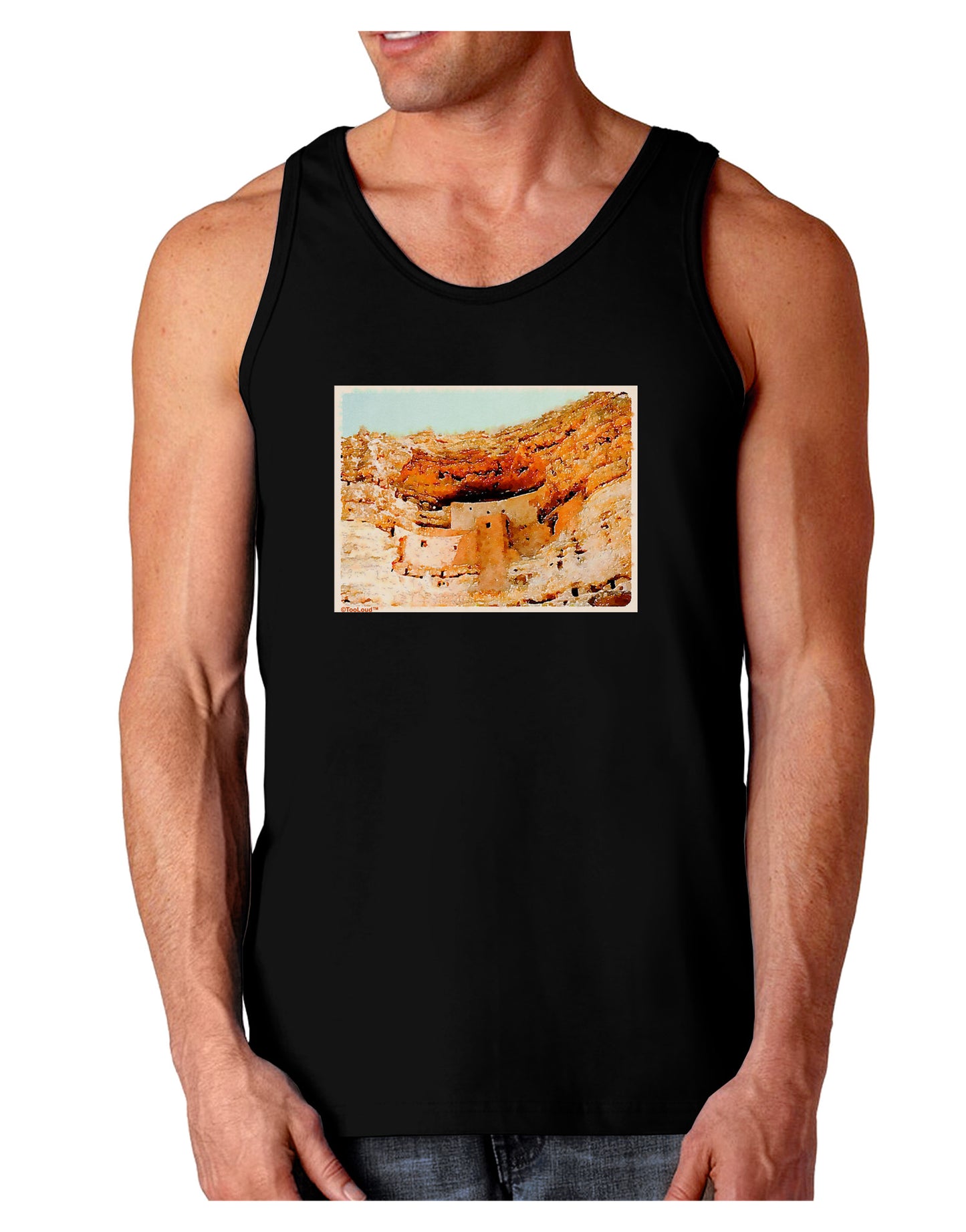 Montezuma Castle Watercolor Dark Loose Tank Top-Mens Loose Tank Top-TooLoud-Black-Small-Davson Sales