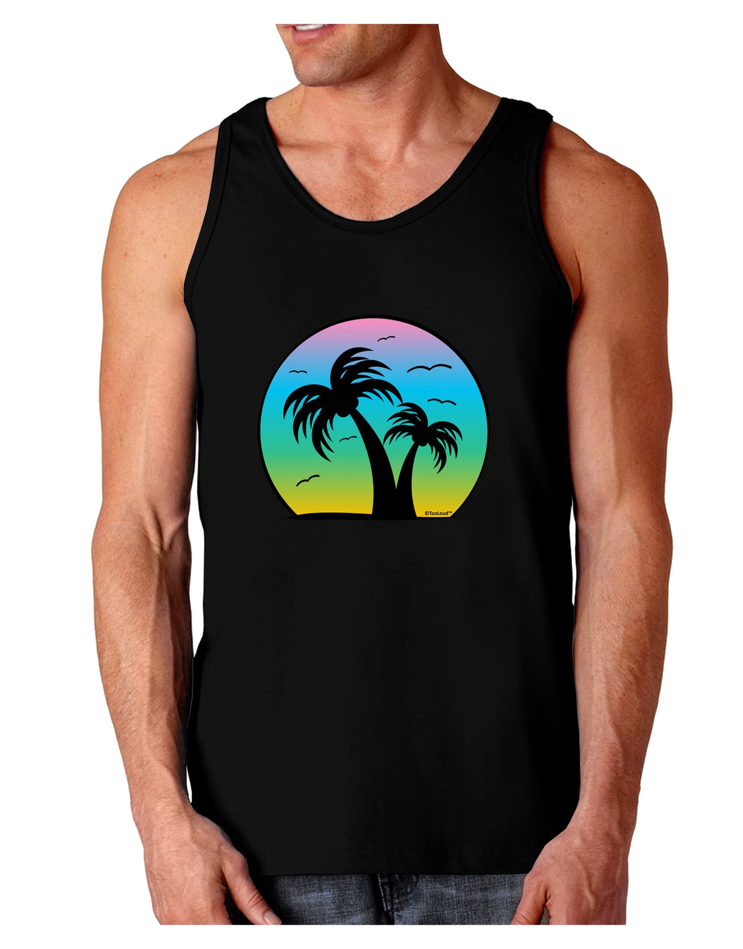 Palm Trees Silhouette - Beach Sunset Design Dark Loose Tank Top-Mens Loose Tank Top-TooLoud-Black-Small-Davson Sales