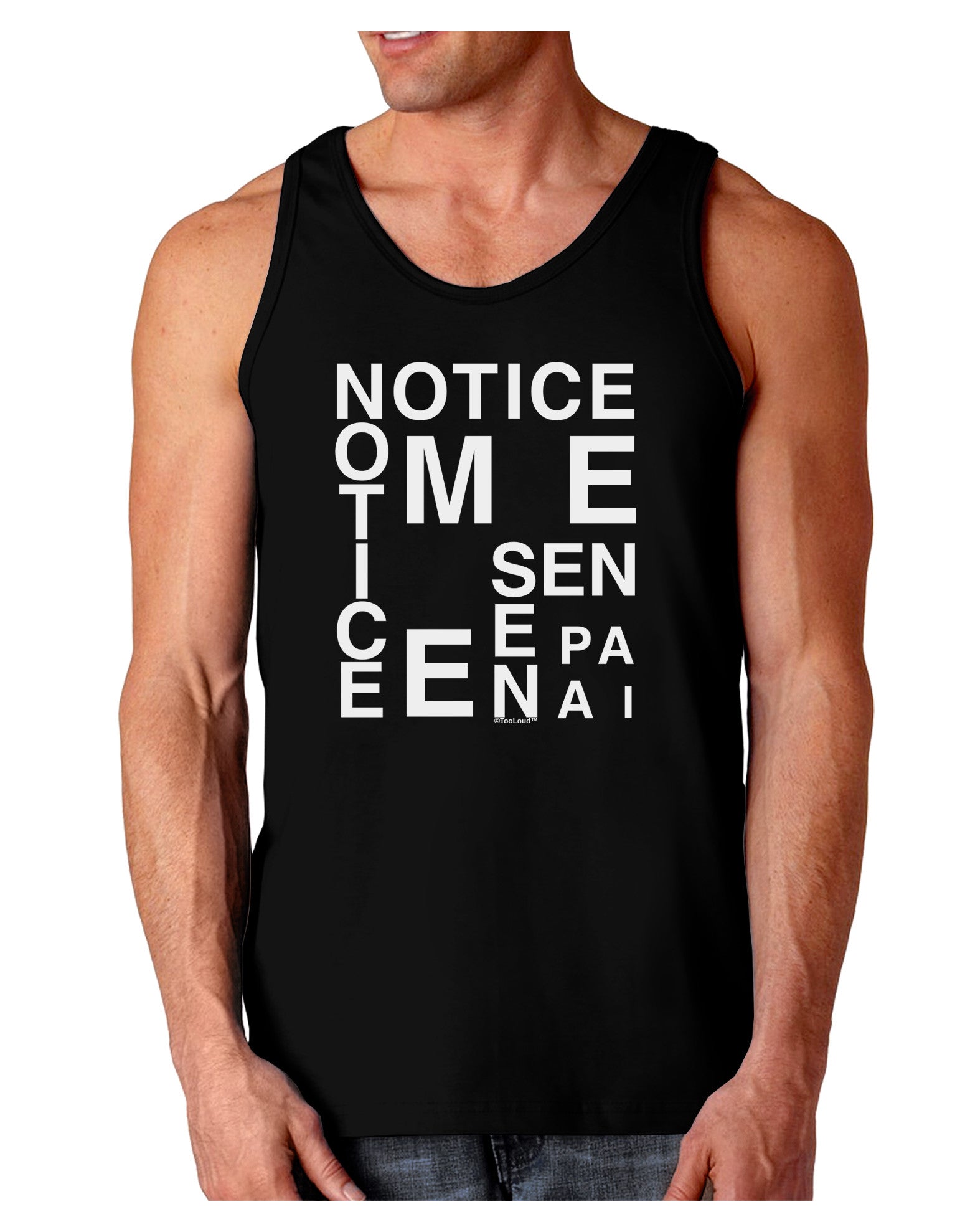 Notice Me Senpai Artistic Text Dark Loose Tank Top-Mens Loose Tank Top-TooLoud-Black-Small-Davson Sales