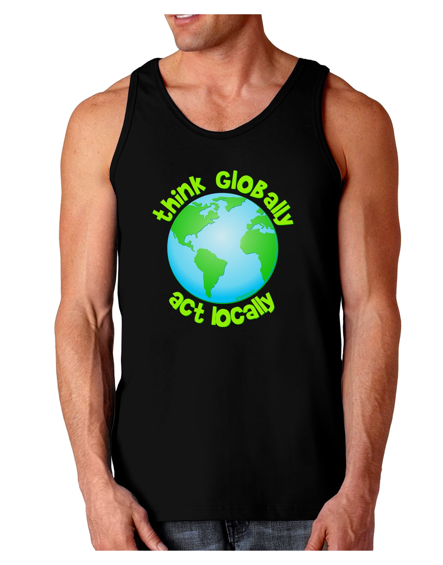 Think Globally Act Locally - Globe Dark Loose Tank Top-Mens Loose Tank Top-TooLoud-Black-Small-Davson Sales