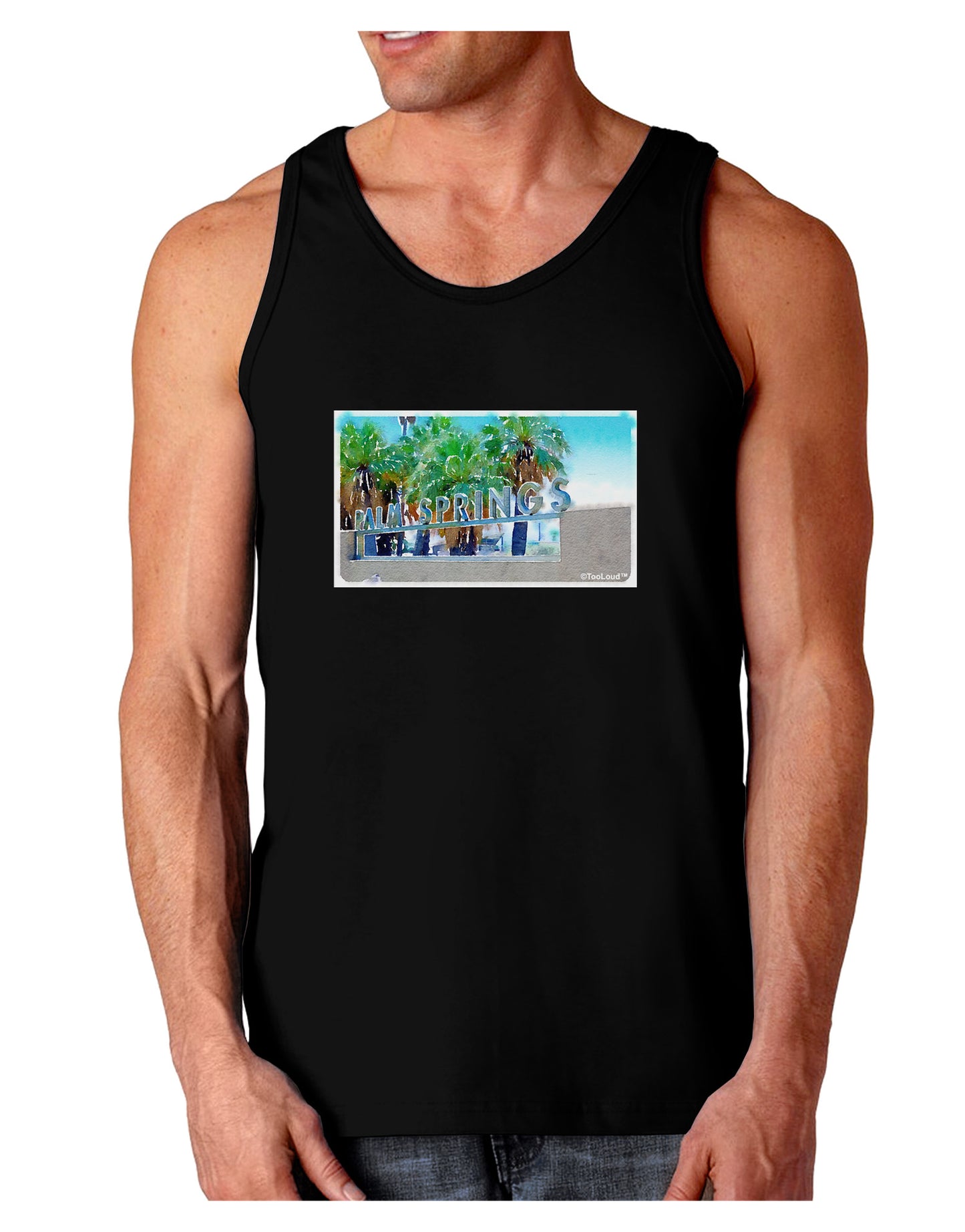 Palm Springs Watercolor Dark Loose Tank Top-Mens Loose Tank Top-TooLoud-Black-Small-Davson Sales
