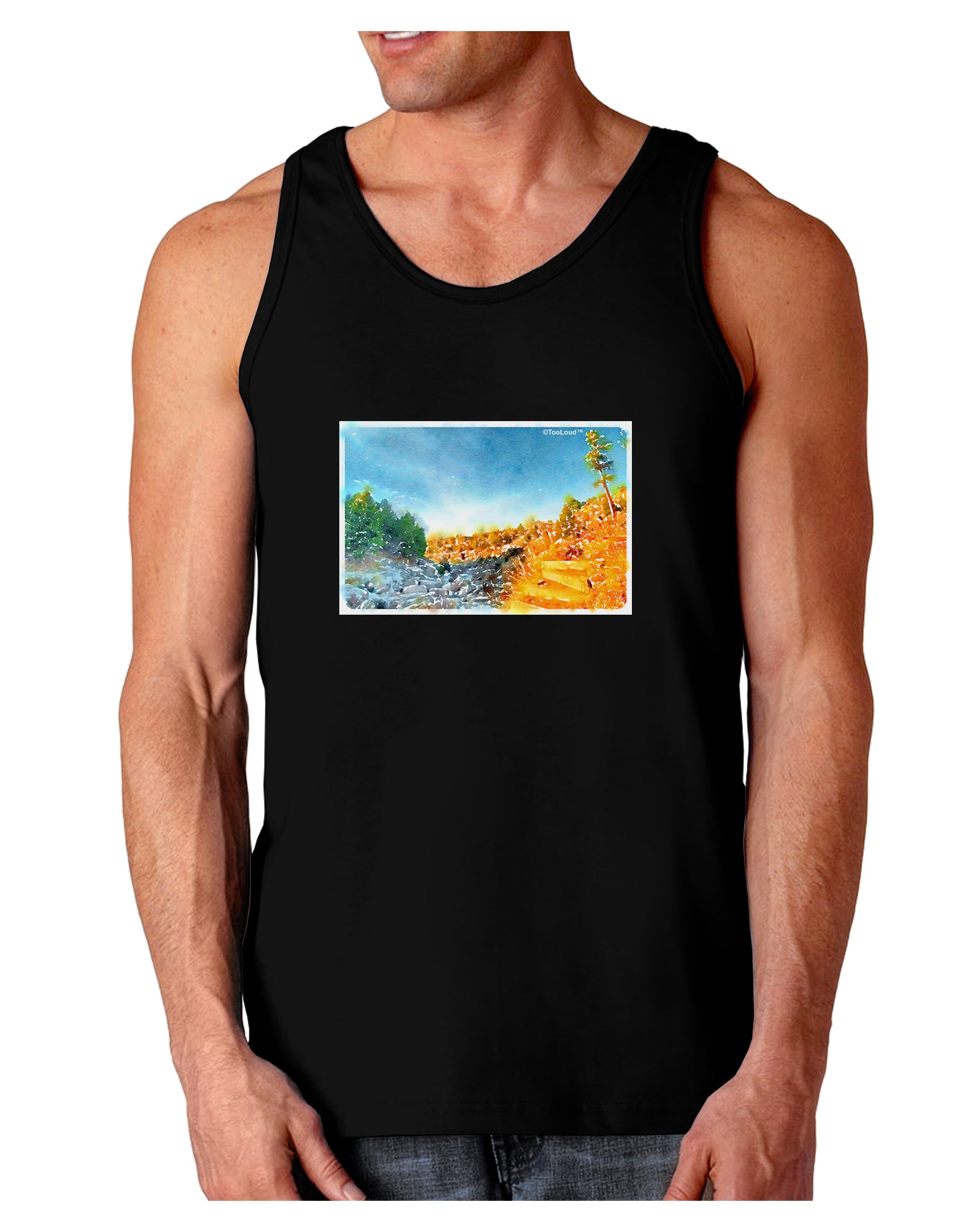 Castlewood Canyon Watercolor Dark Loose Tank Top-Mens Loose Tank Top-TooLoud-Black-Small-Davson Sales