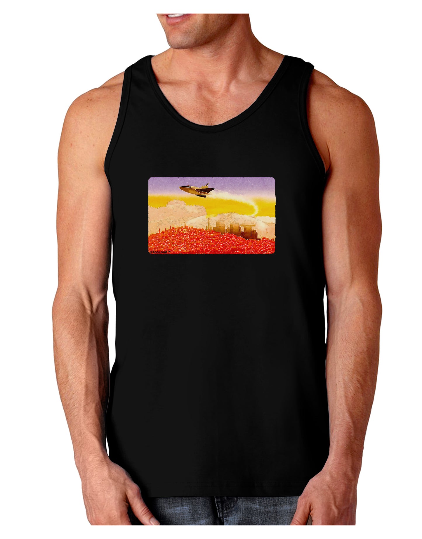 Planet Mars Watercolor Dark Loose Tank Top-Mens Loose Tank Top-TooLoud-Black-Small-Davson Sales