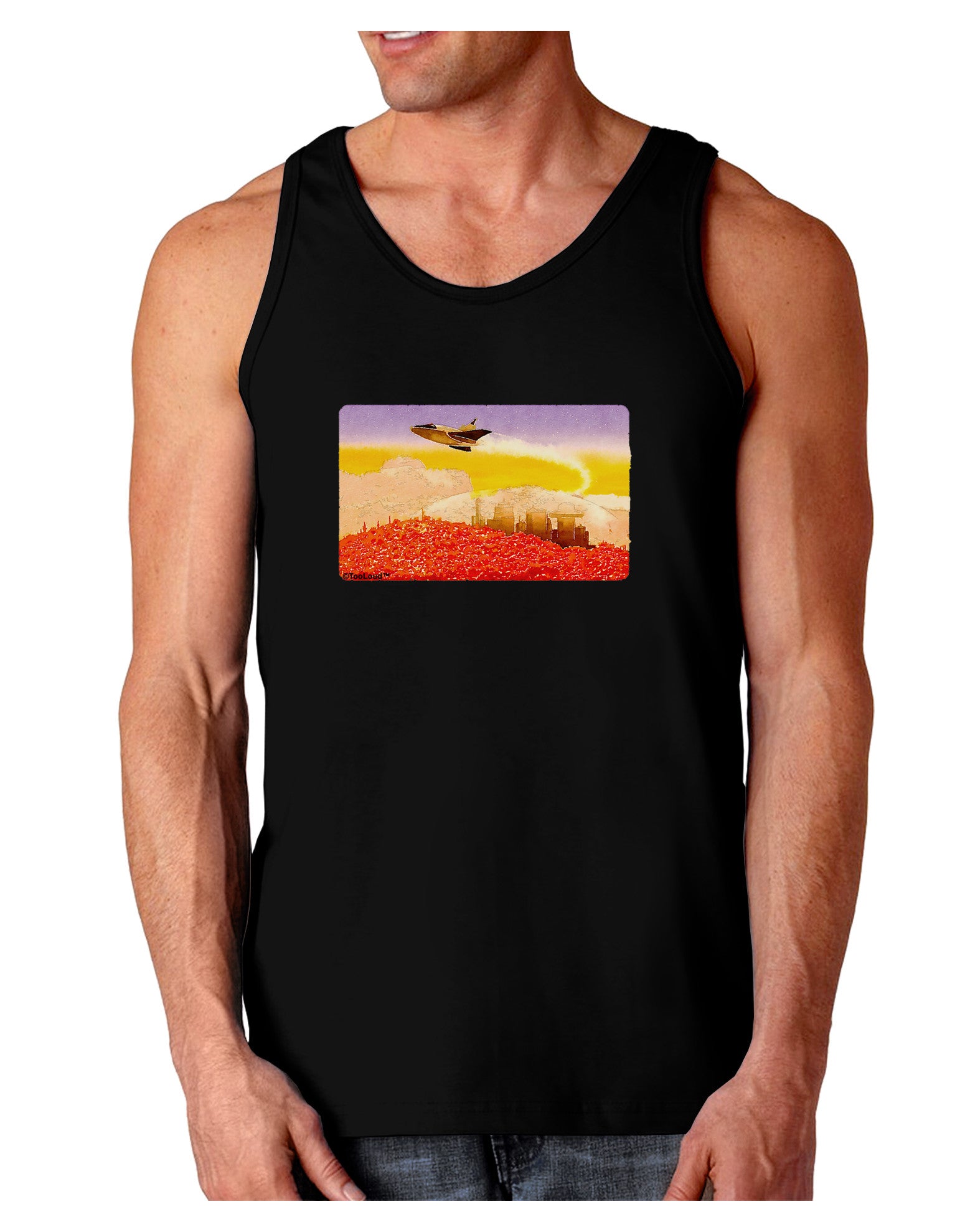 Planet Mars Watercolor Dark Loose Tank Top-Mens Loose Tank Top-TooLoud-Black-Small-Davson Sales