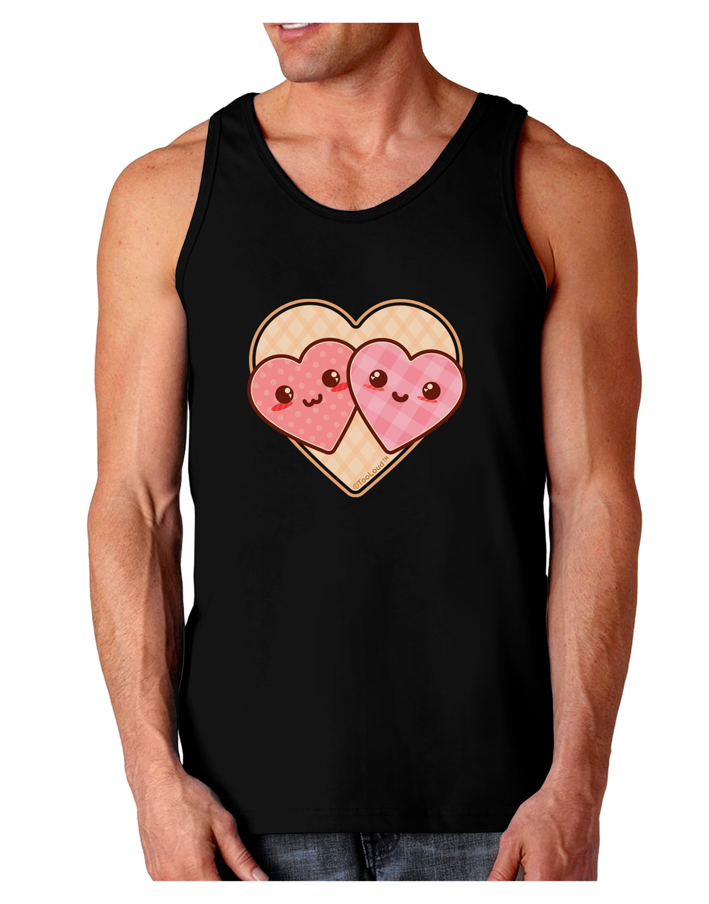 Super Cute Kawaii Hearts Dark Loose Tank Top-Mens Loose Tank Top-TooLoud-Black-Small-Davson Sales