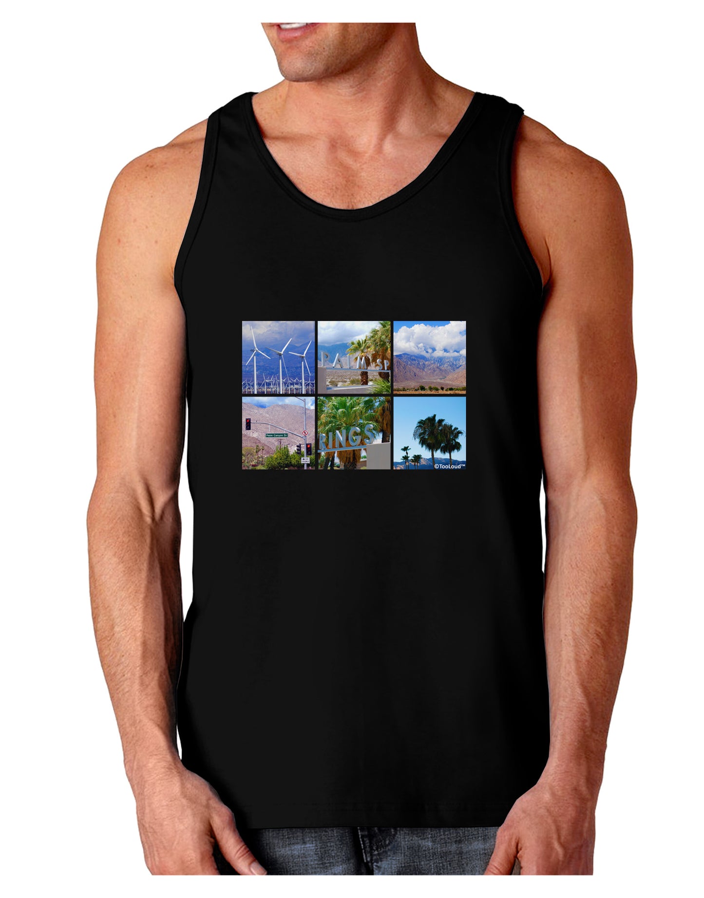 Palm Springs Square Collage Dark Loose Tank Top-Mens Loose Tank Top-TooLoud-Black-Small-Davson Sales