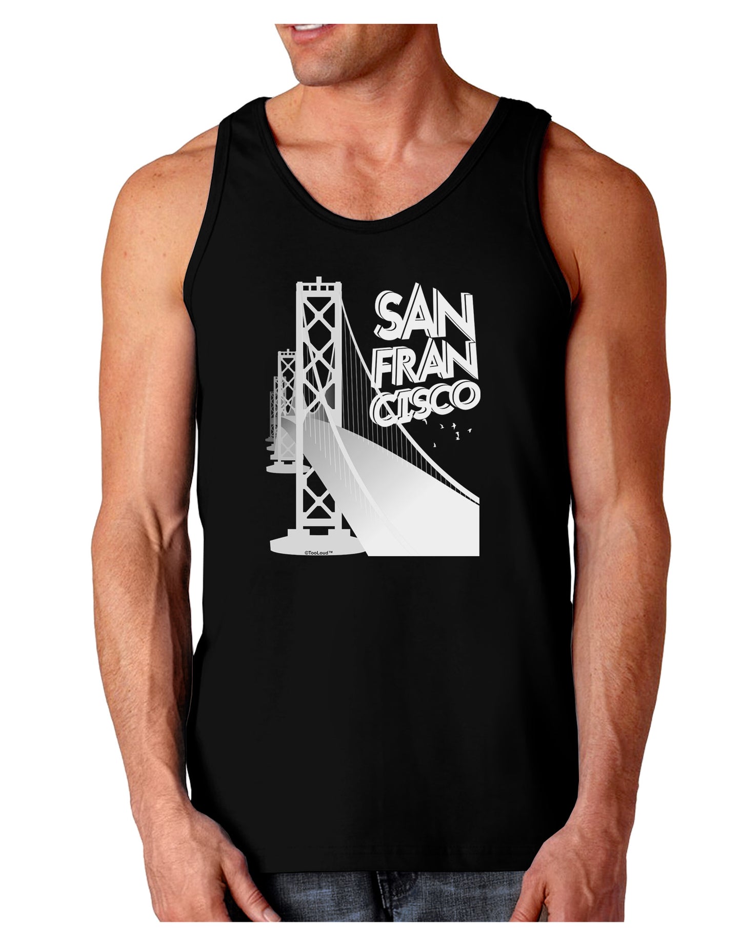 San Francisco Text Bay Bridge Dark Loose Tank Top-Mens Loose Tank Top-TooLoud-Black-Small-Davson Sales
