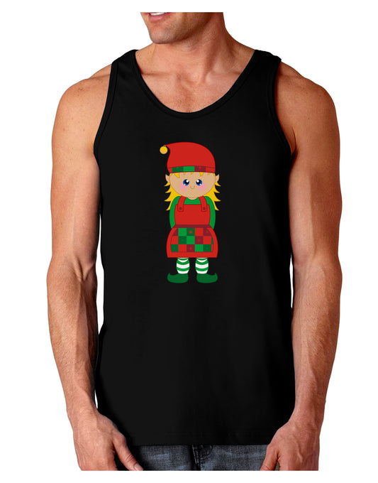 Cute Christmas Elf Girl Dark Loose Tank Top-Mens Loose Tank Top-TooLoud-Black-Small-Davson Sales