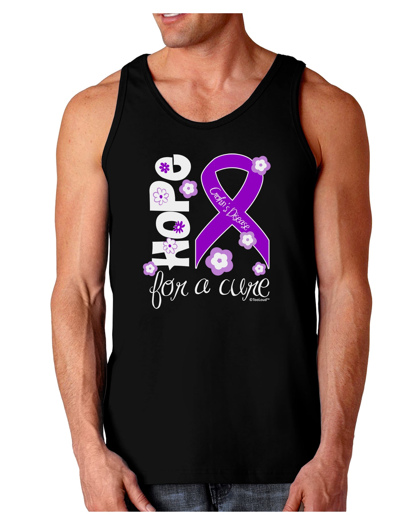 Hope for a Cure - Purple Ribbon Crohn’s Disease - Flowers Dark Loose Tank Top-Mens Loose Tank Top-TooLoud-Black-Small-Davson Sales