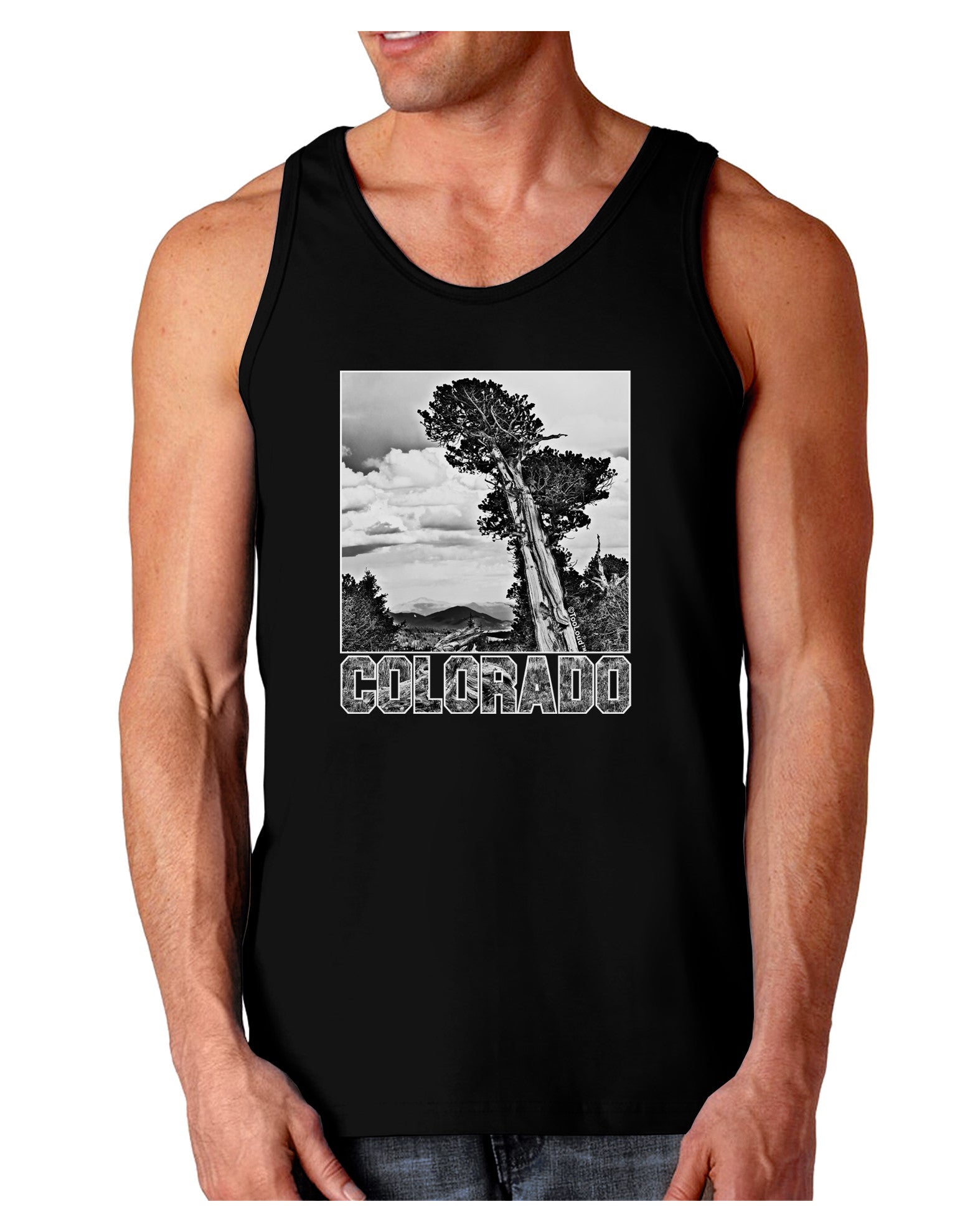 Colorado Landscape Text BW Dark Loose Tank Top-Mens Loose Tank Top-TooLoud-Black-Small-Davson Sales